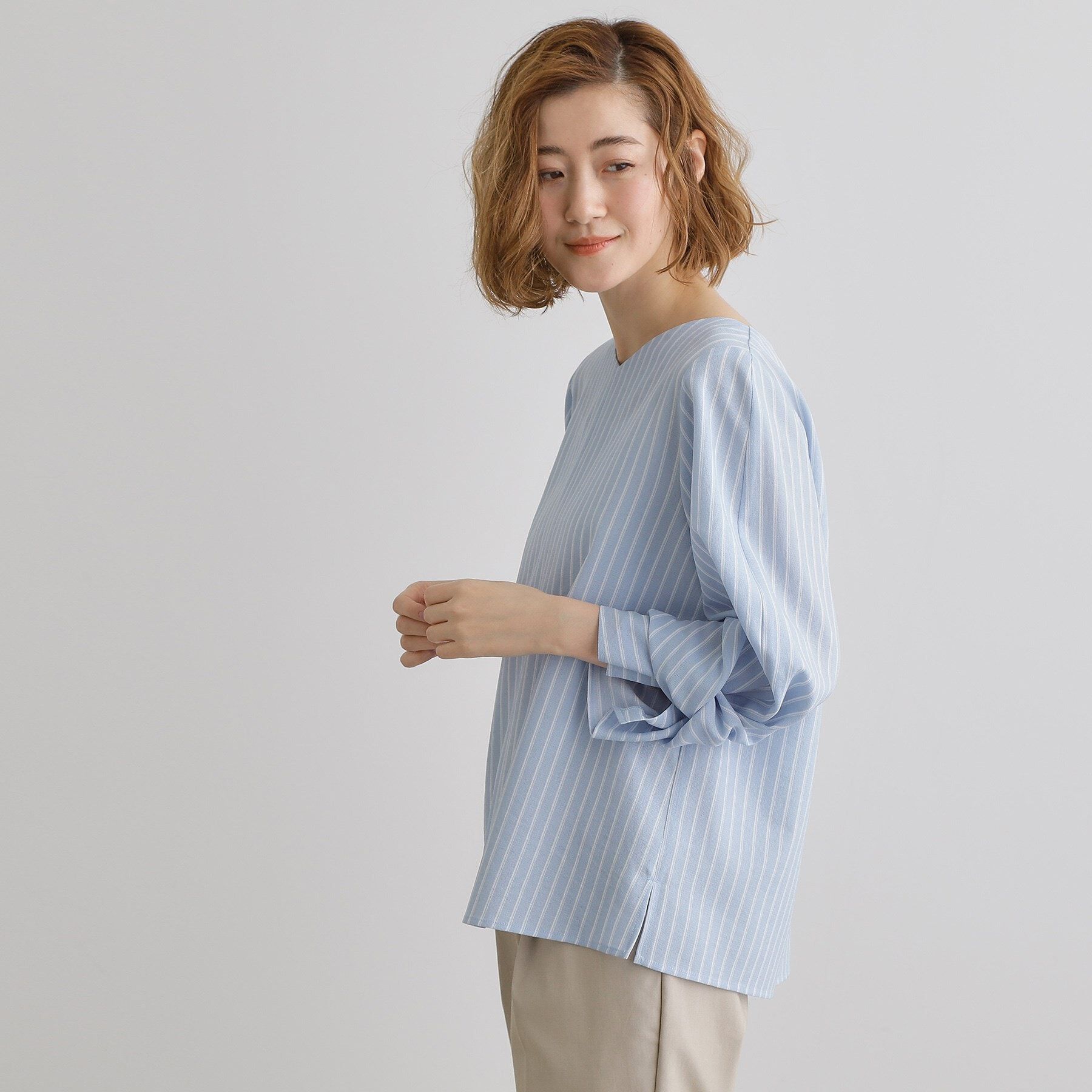 grove「【毎日着たい】麻調メッシュ袖コンシャスブラウス」|シャツ・ブラウス|