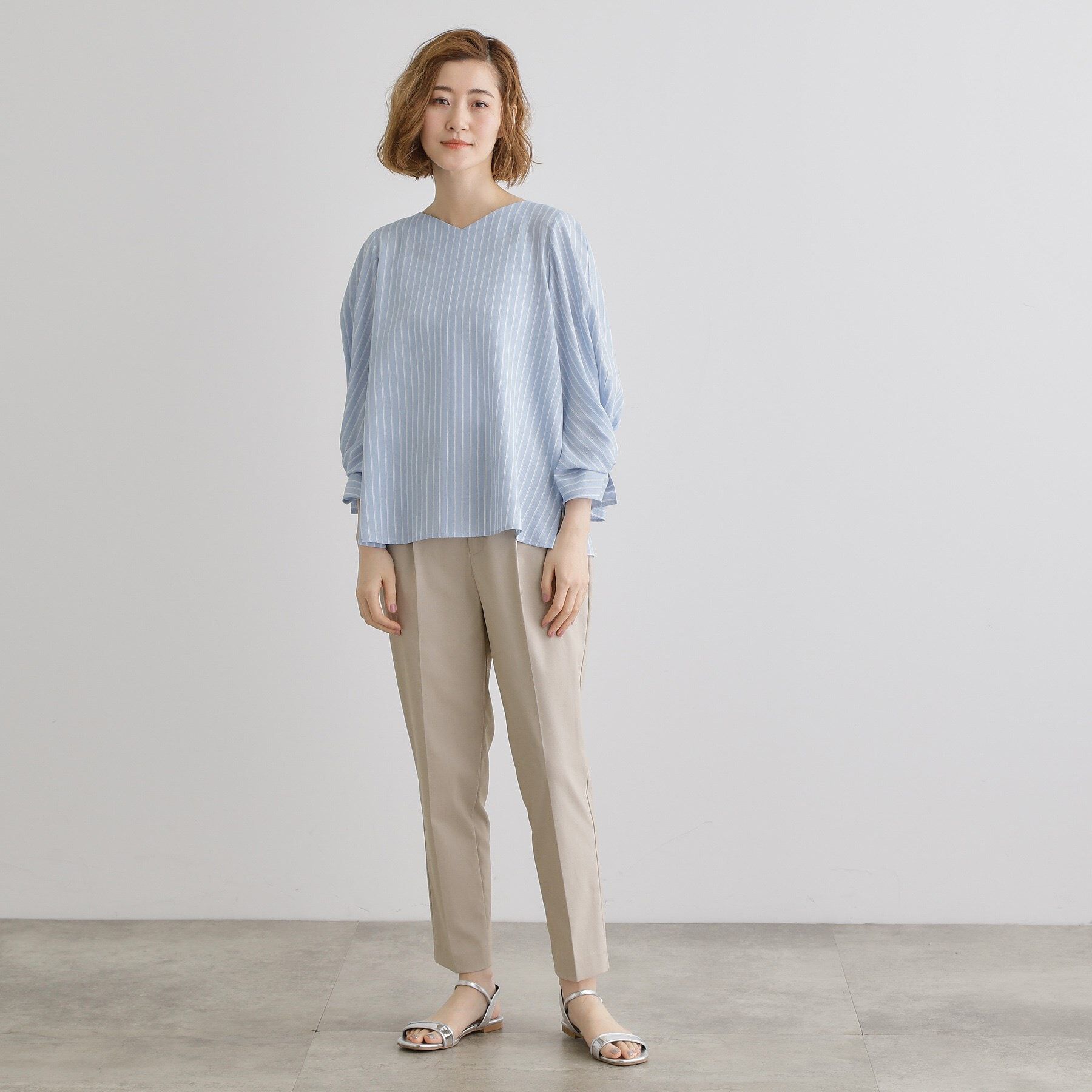 grove「【毎日着たい】麻調メッシュ袖コンシャスブラウス」|シャツ・ブラウス|