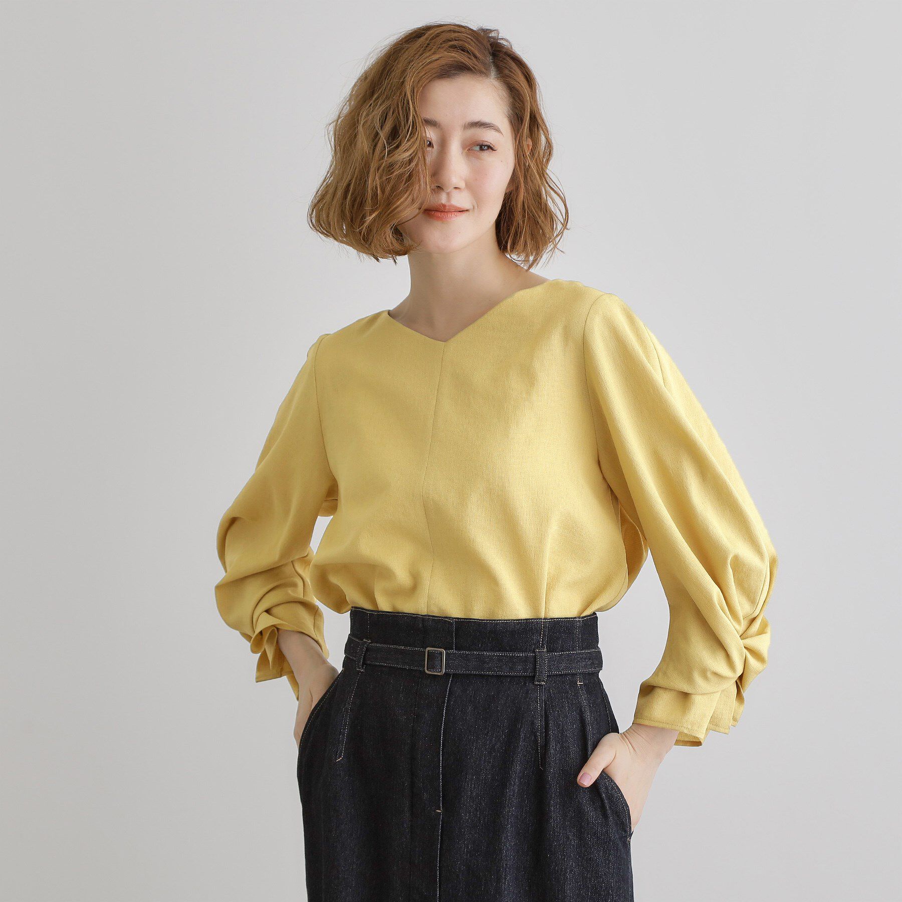 grove「【毎日着たい】麻調メッシュ袖コンシャスブラウス」|シャツ・ブラウス|