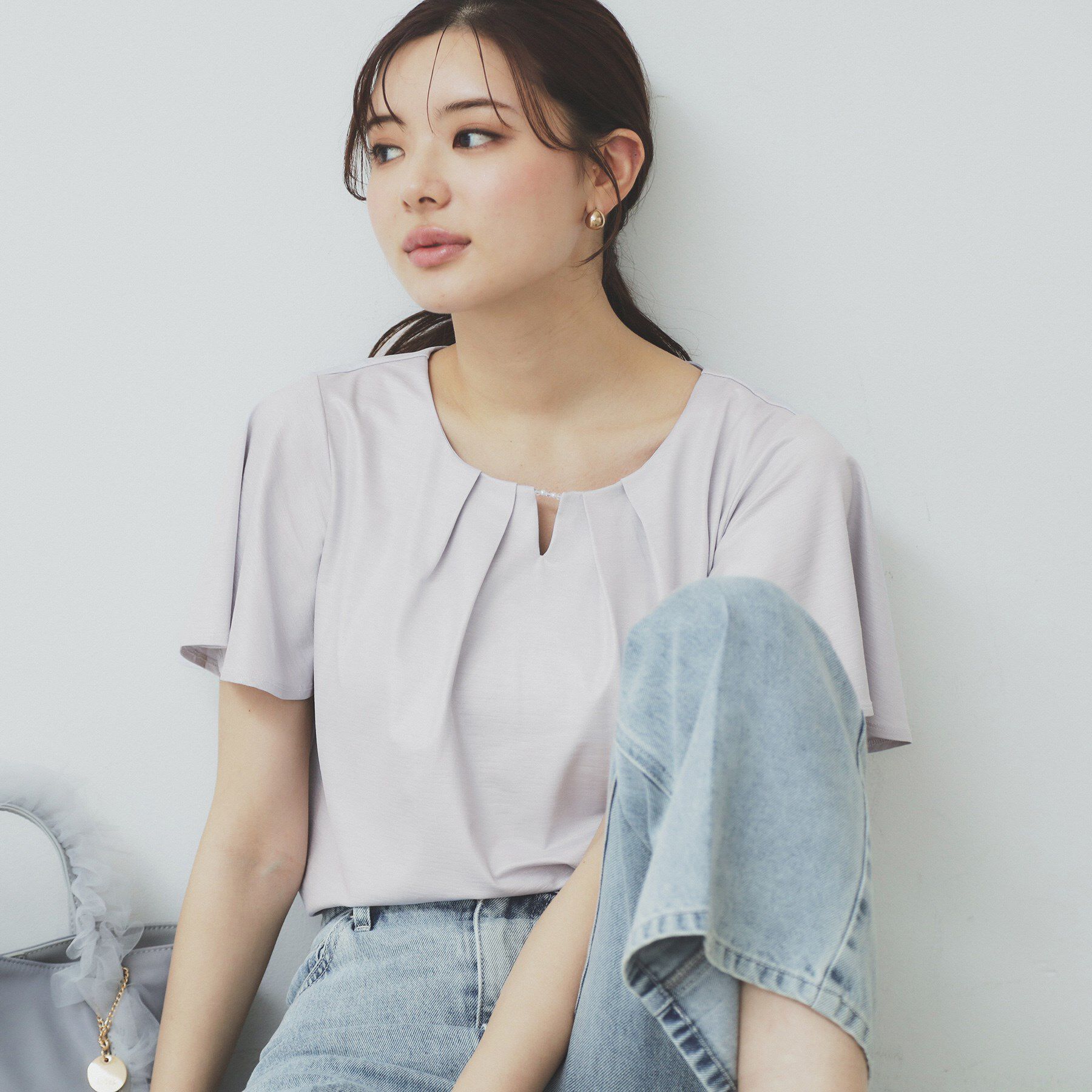 index「ビジュースリットフリルスリーブトップス【洗濯機洗い可】」|Tシャツ・カットソー|ライトグレー(811