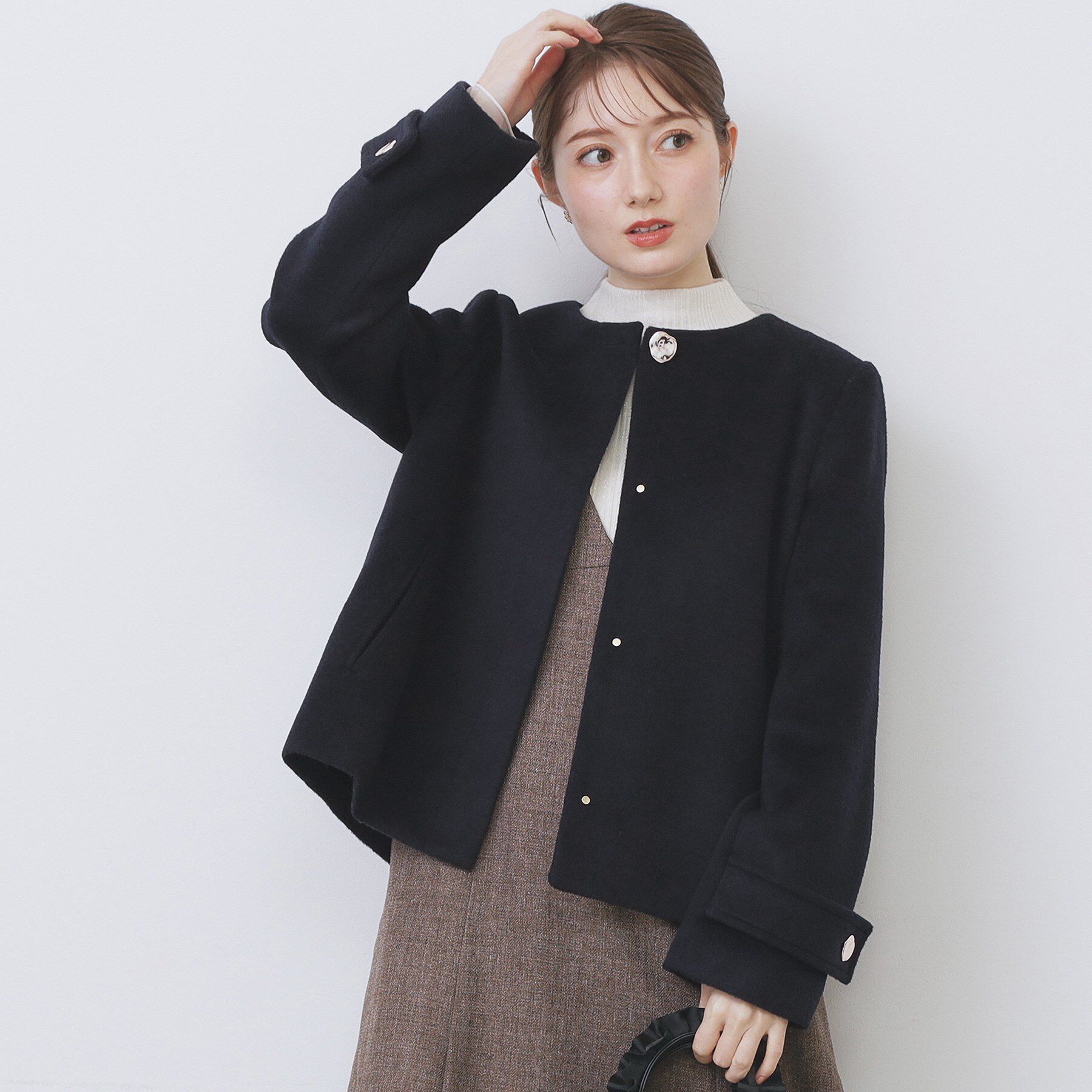 index「ノーカラーショートコート」|ノーカラーコート|ネイビー(894)