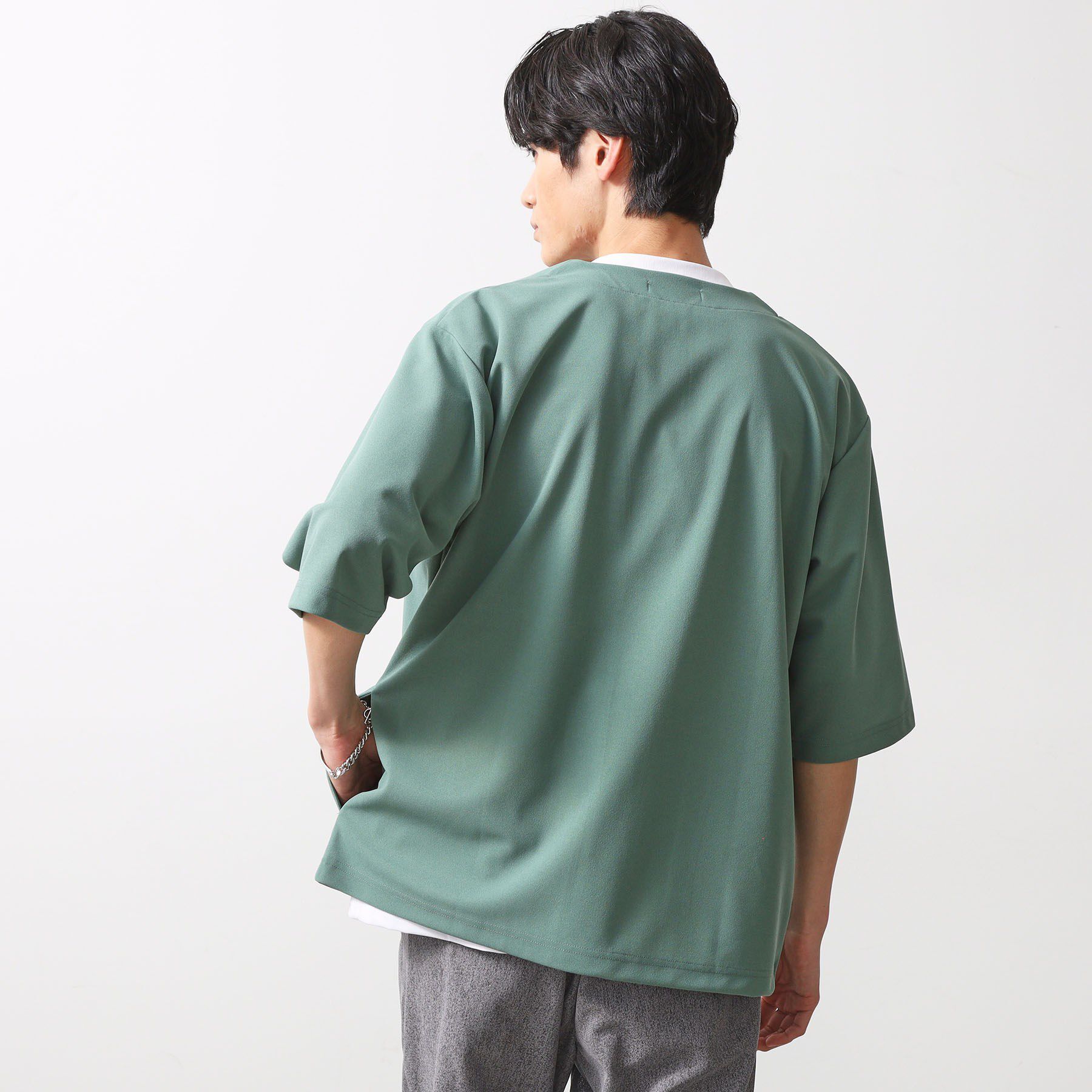 THE SHOP TK「梨地アンサンブルカーディガン　五分袖カーディガン＋半袖Tシャツセット/マシンウォッシャブル」|カーディガン|