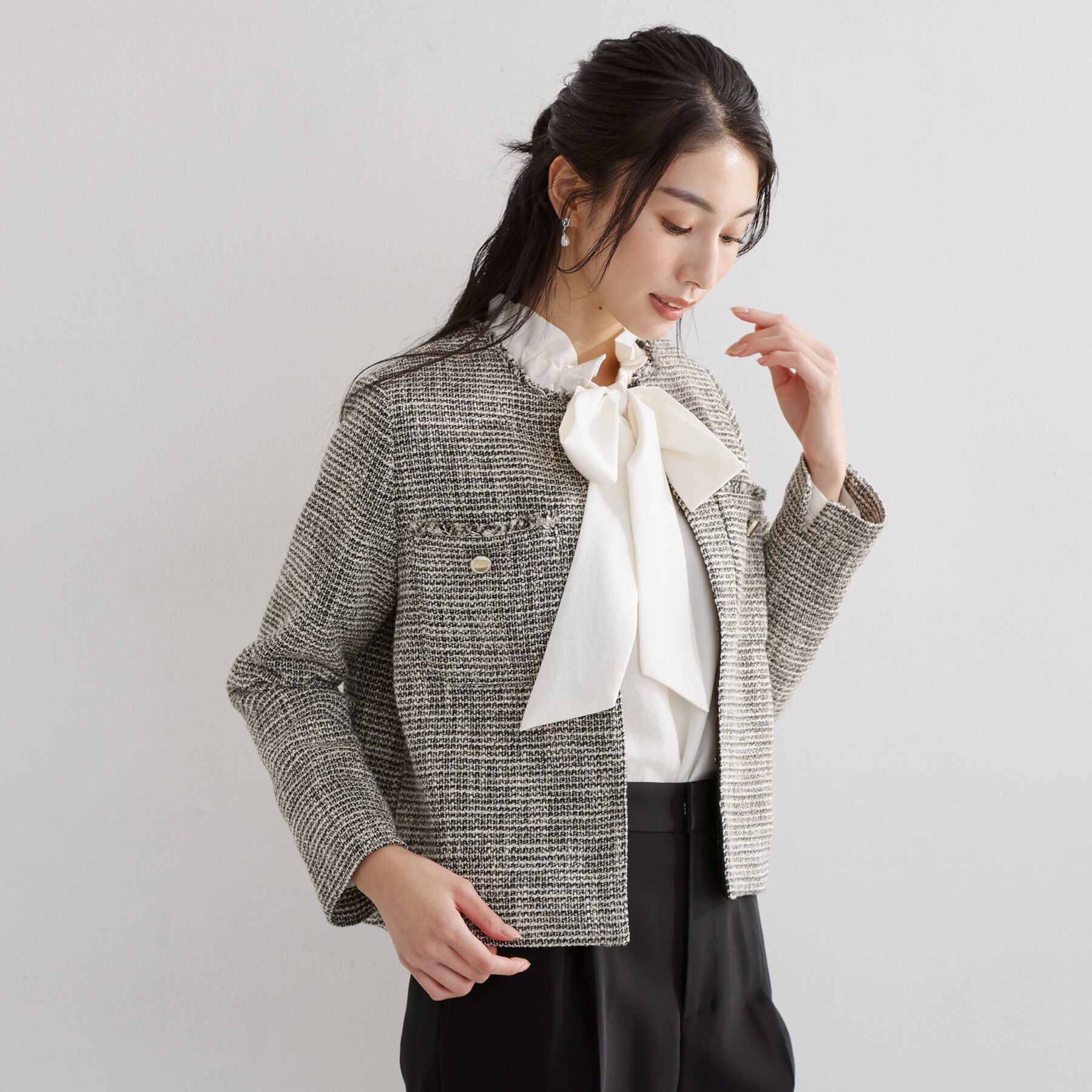 THE SHOP TK「【通勤・セレモニー】ツイードノーカラージャケット」|ノーカラージャケット|