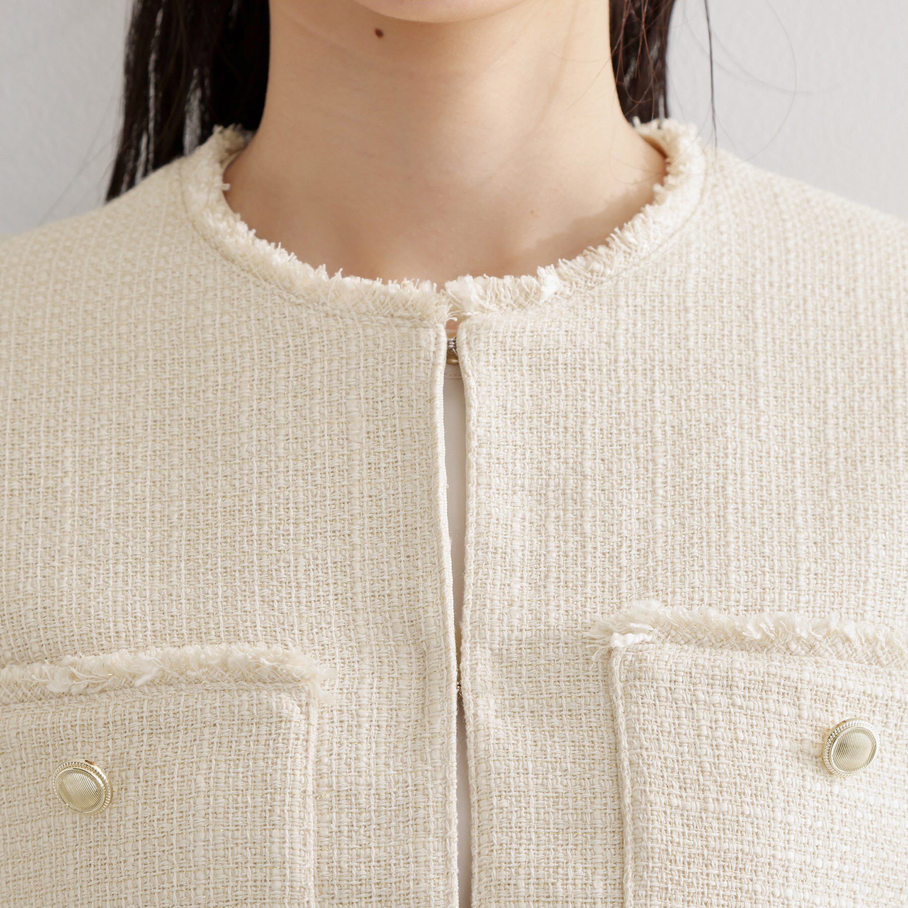 THE SHOP TK「【通勤・セレモニー】ツイードノーカラージャケット」|ノーカラージャケット|