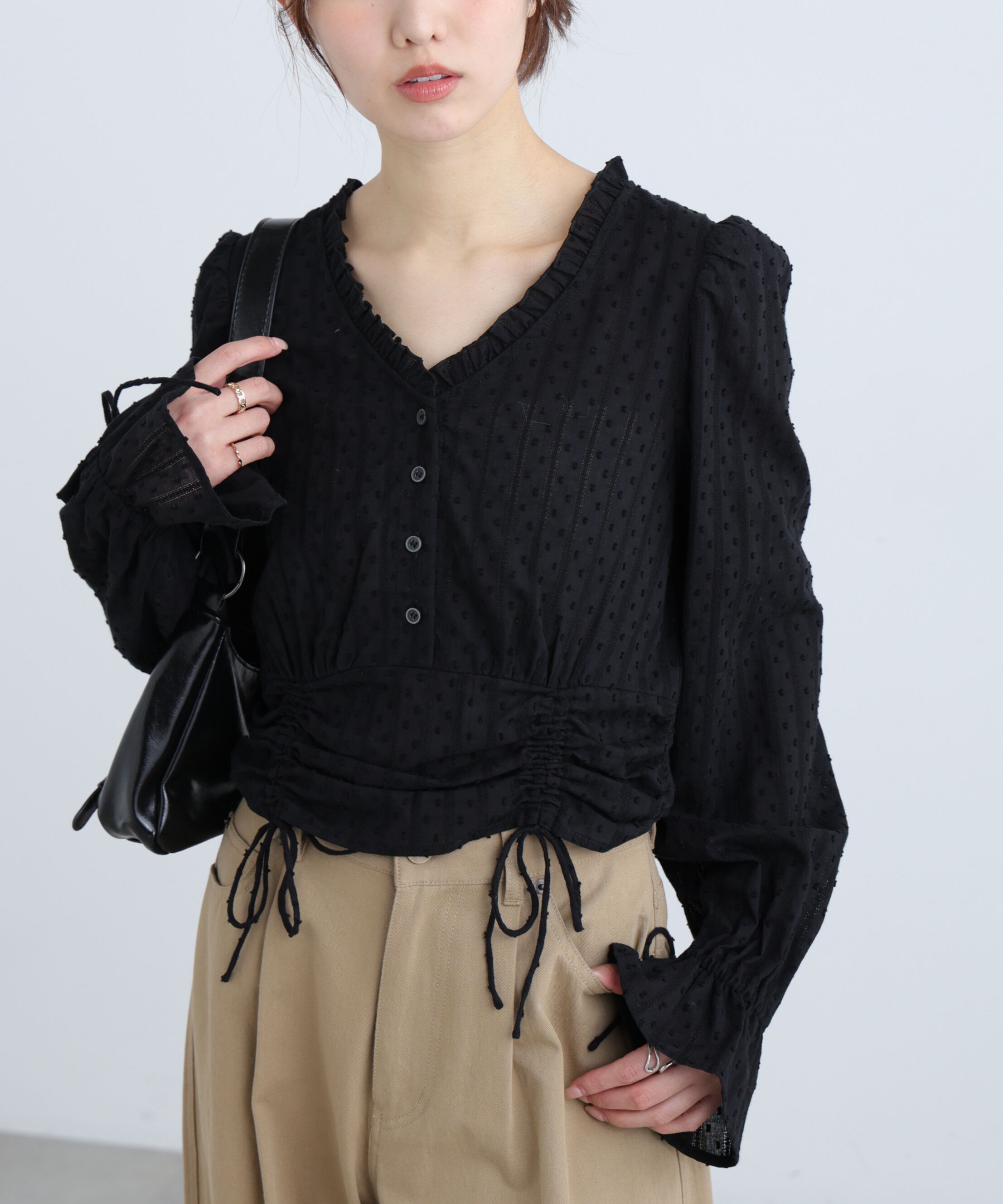  「ドビーストライプブラウス」|シャツ・ブラウス|ブラック