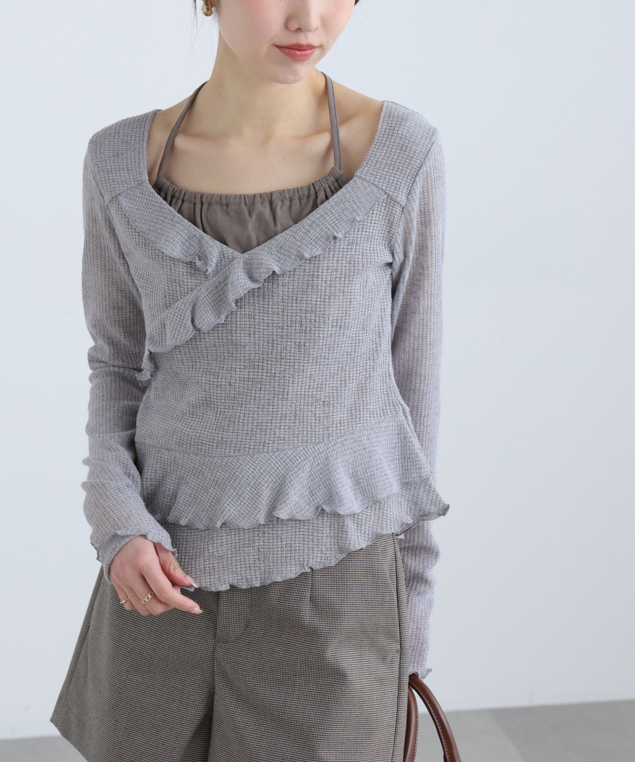  「ホルターインナーレイヤードカシュクールカットソー」|Tシャツ・カットソー|