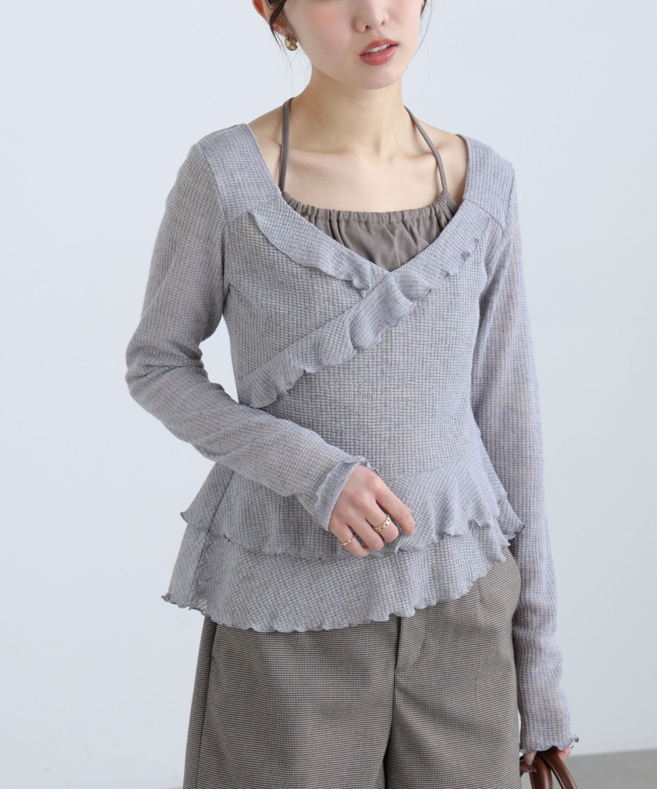  「ホルターインナーレイヤードカシュクールカットソー」|Tシャツ・カットソー|