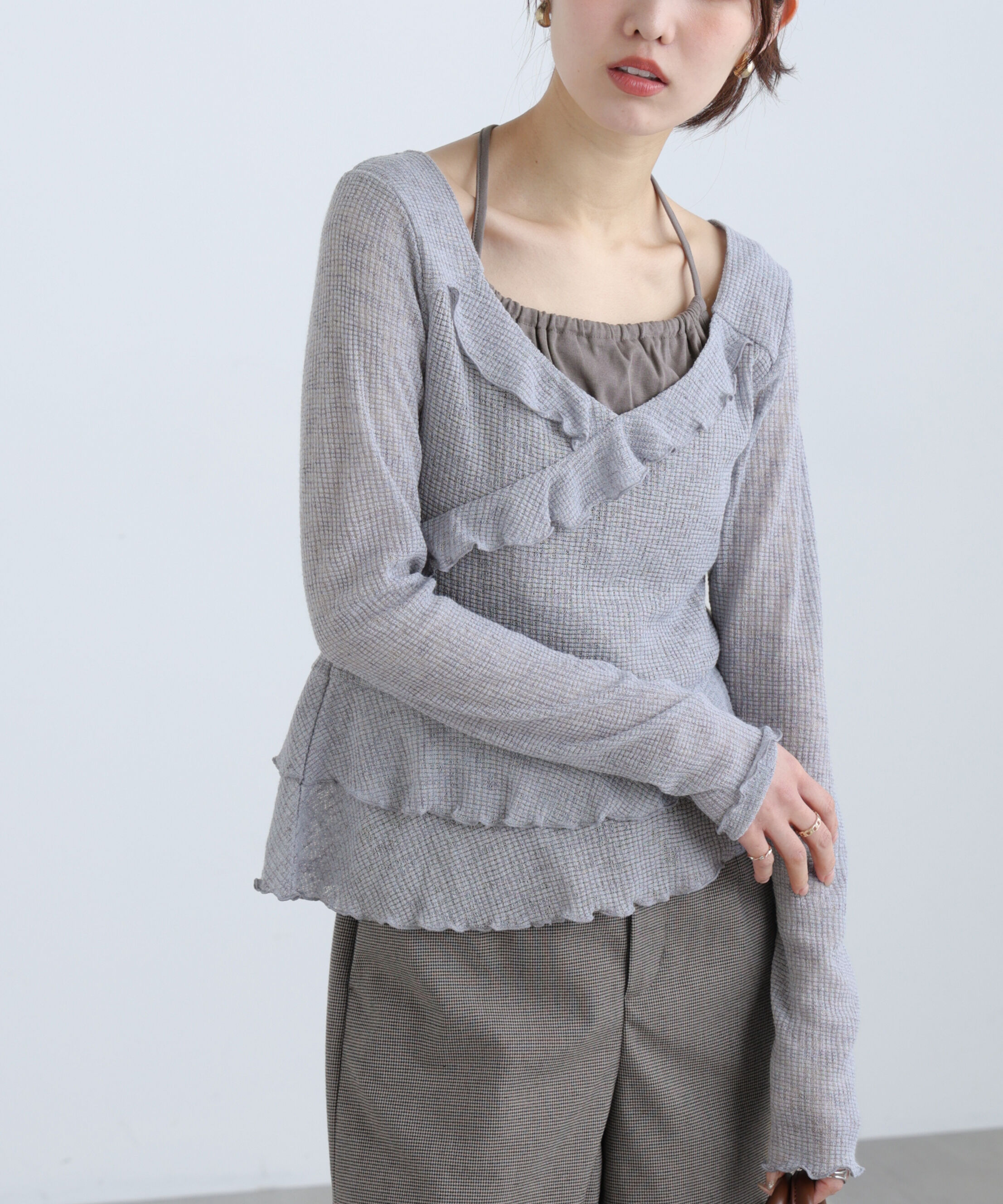  「ホルターインナーレイヤードカシュクールカットソー」|Tシャツ・カットソー|