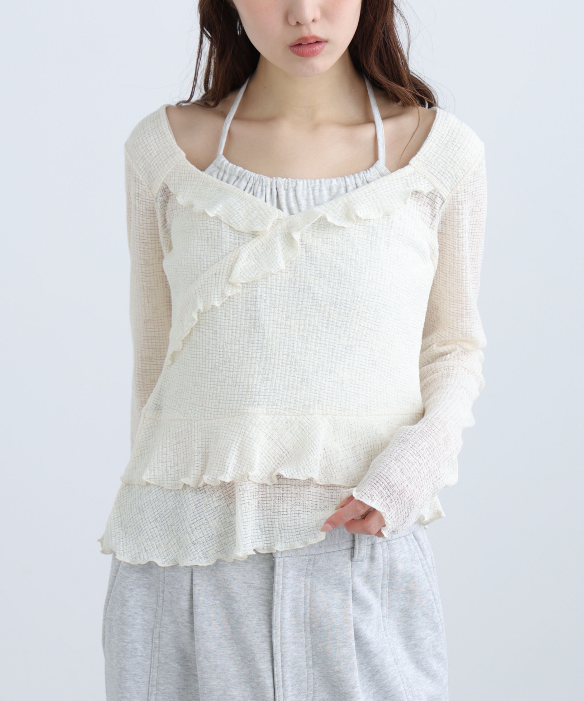  「ホルターインナーレイヤードカシュクールカットソー」|Tシャツ・カットソー|