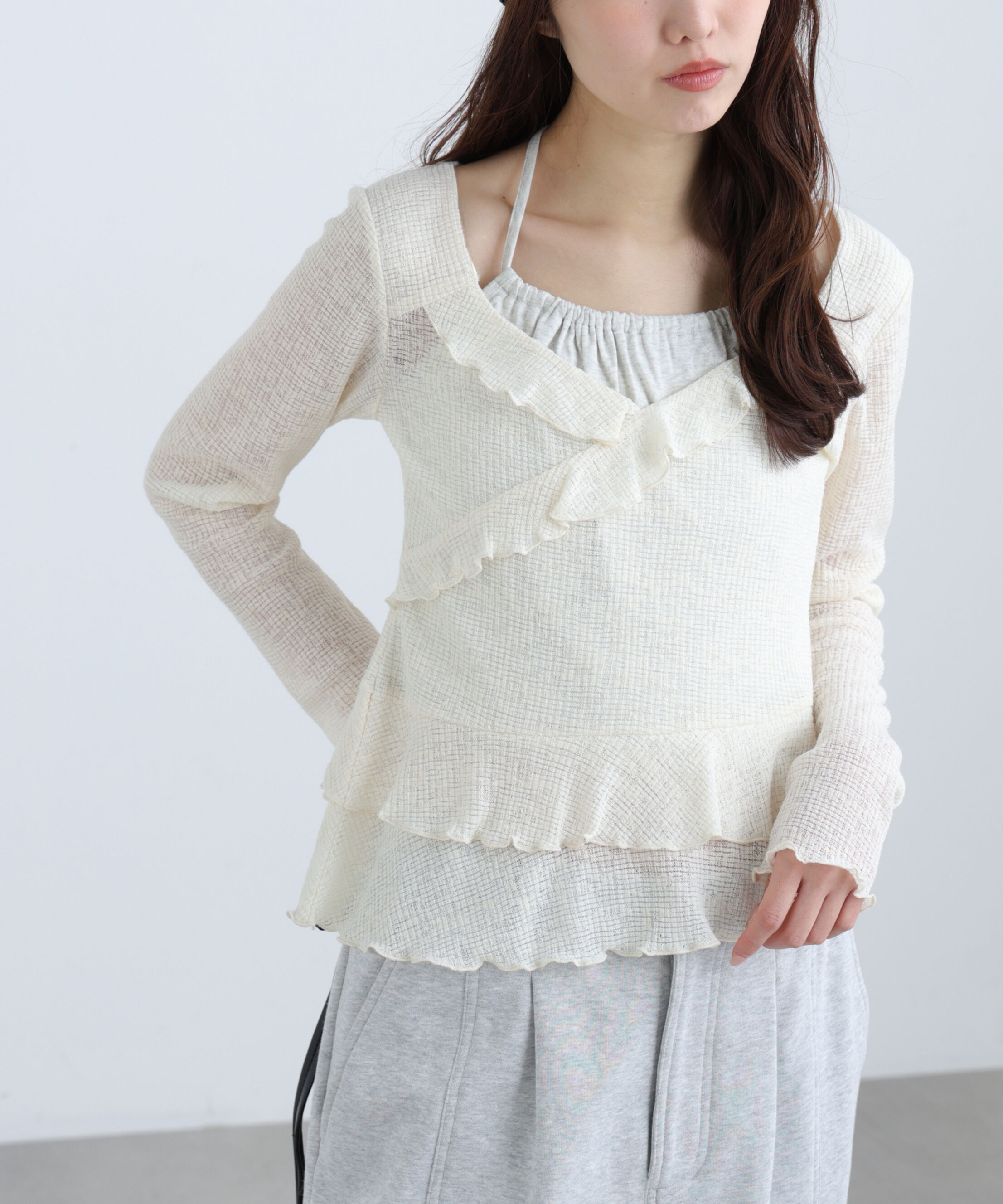  「ホルターインナーレイヤードカシュクールカットソー」|Tシャツ・カットソー|