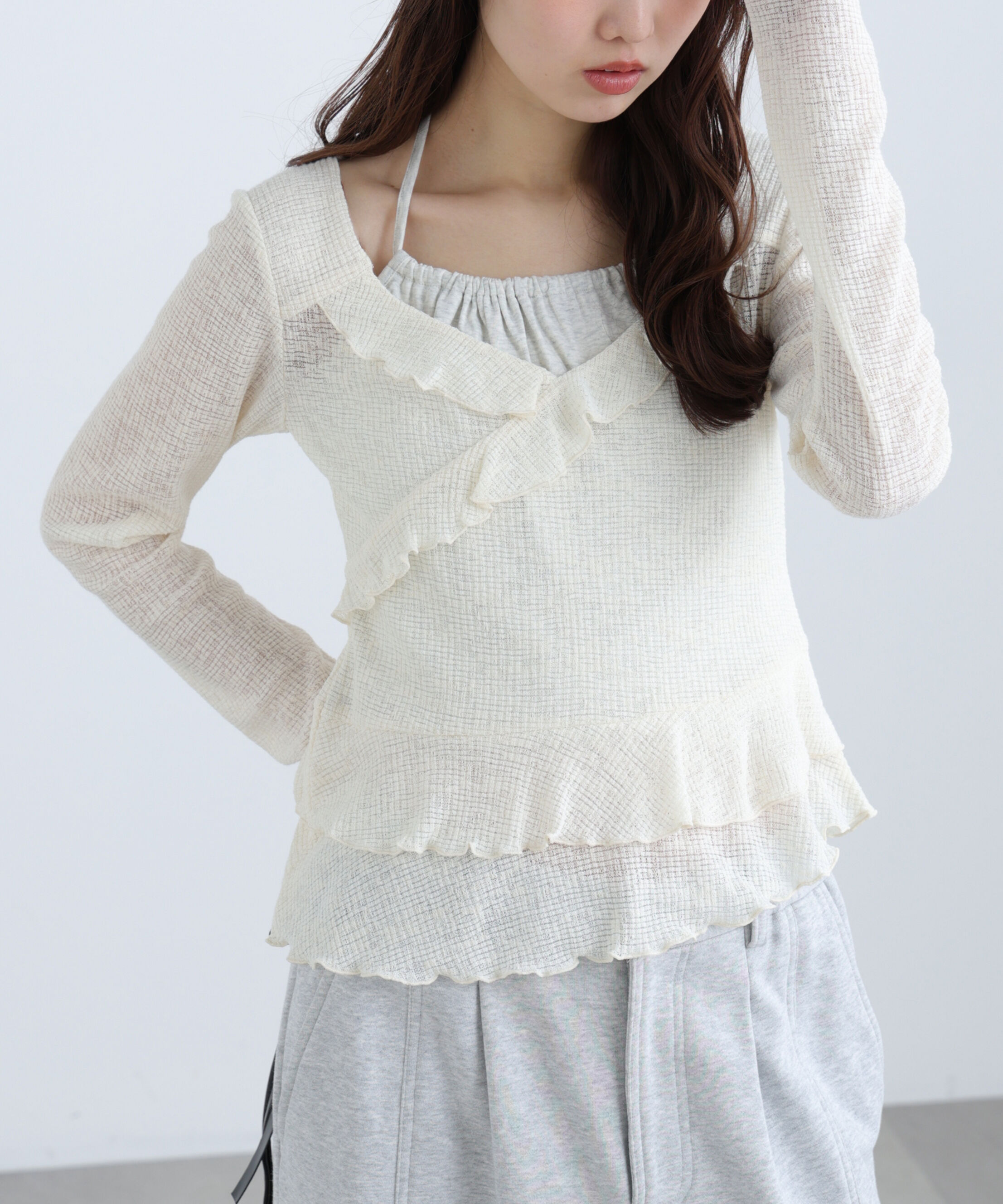  「ホルターインナーレイヤードカシュクールカットソー」|Tシャツ・カットソー|