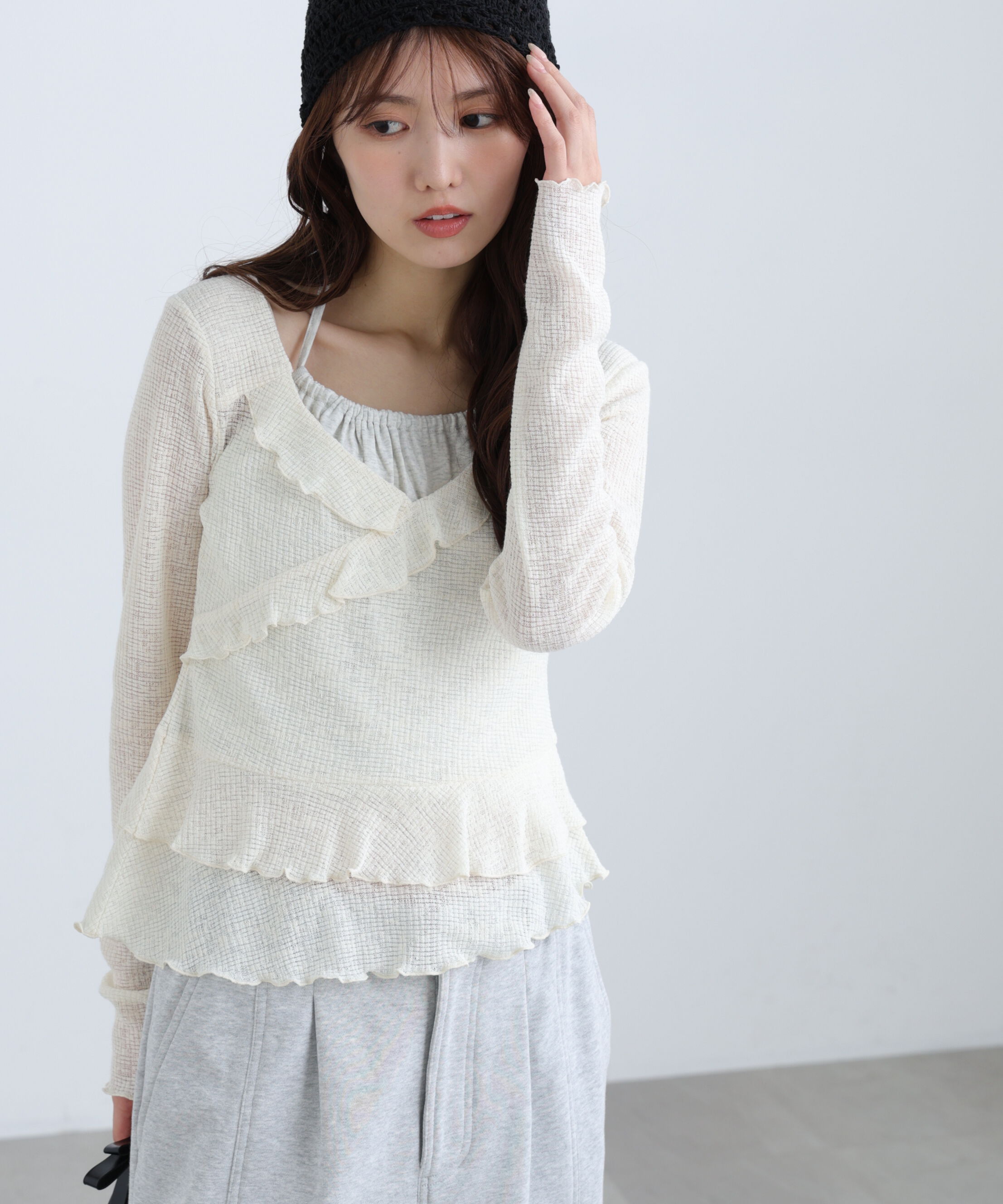  「ホルターインナーレイヤードカシュクールカットソー」|Tシャツ・カットソー|