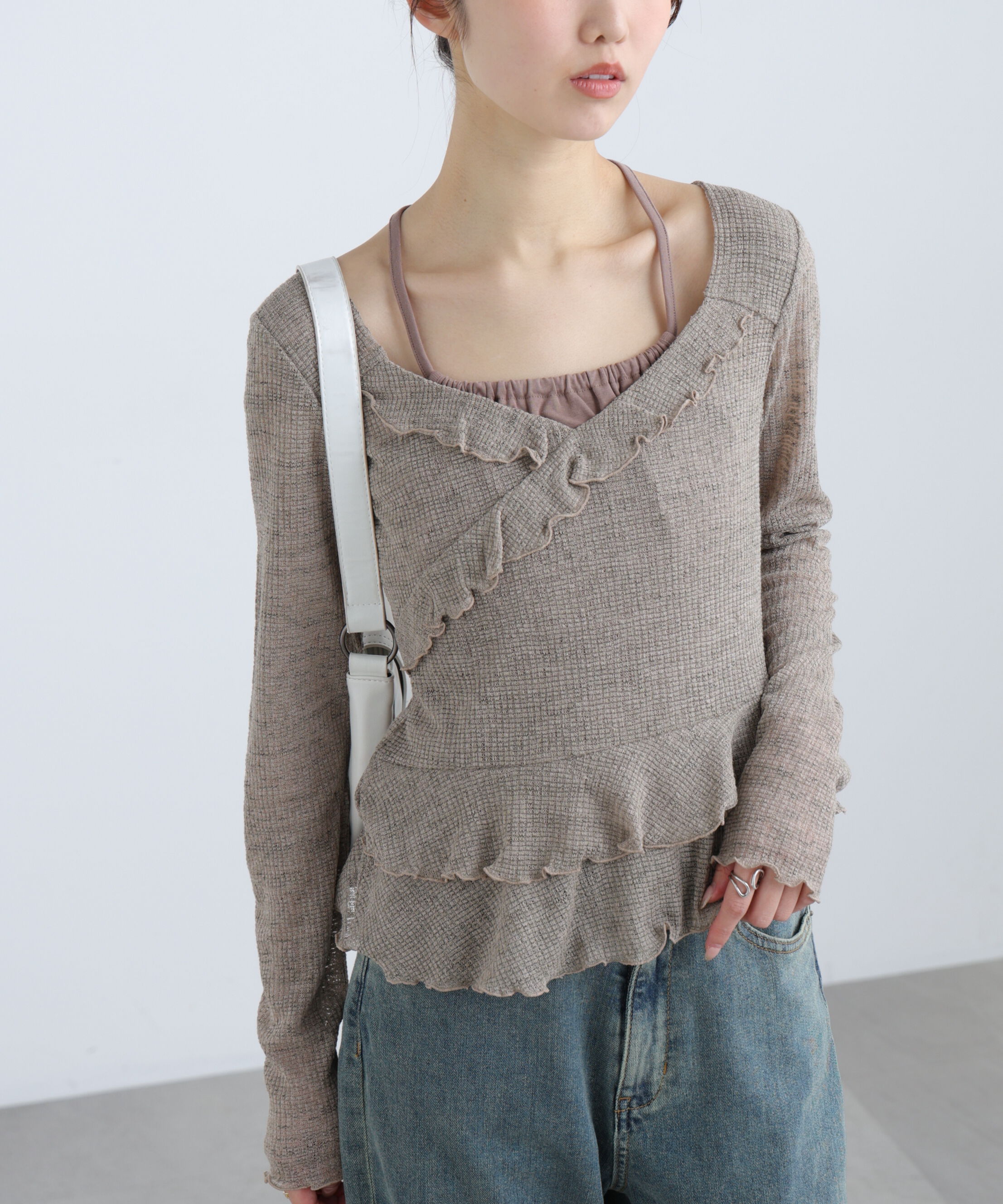  「ホルターインナーレイヤードカシュクールカットソー」|Tシャツ・カットソー|