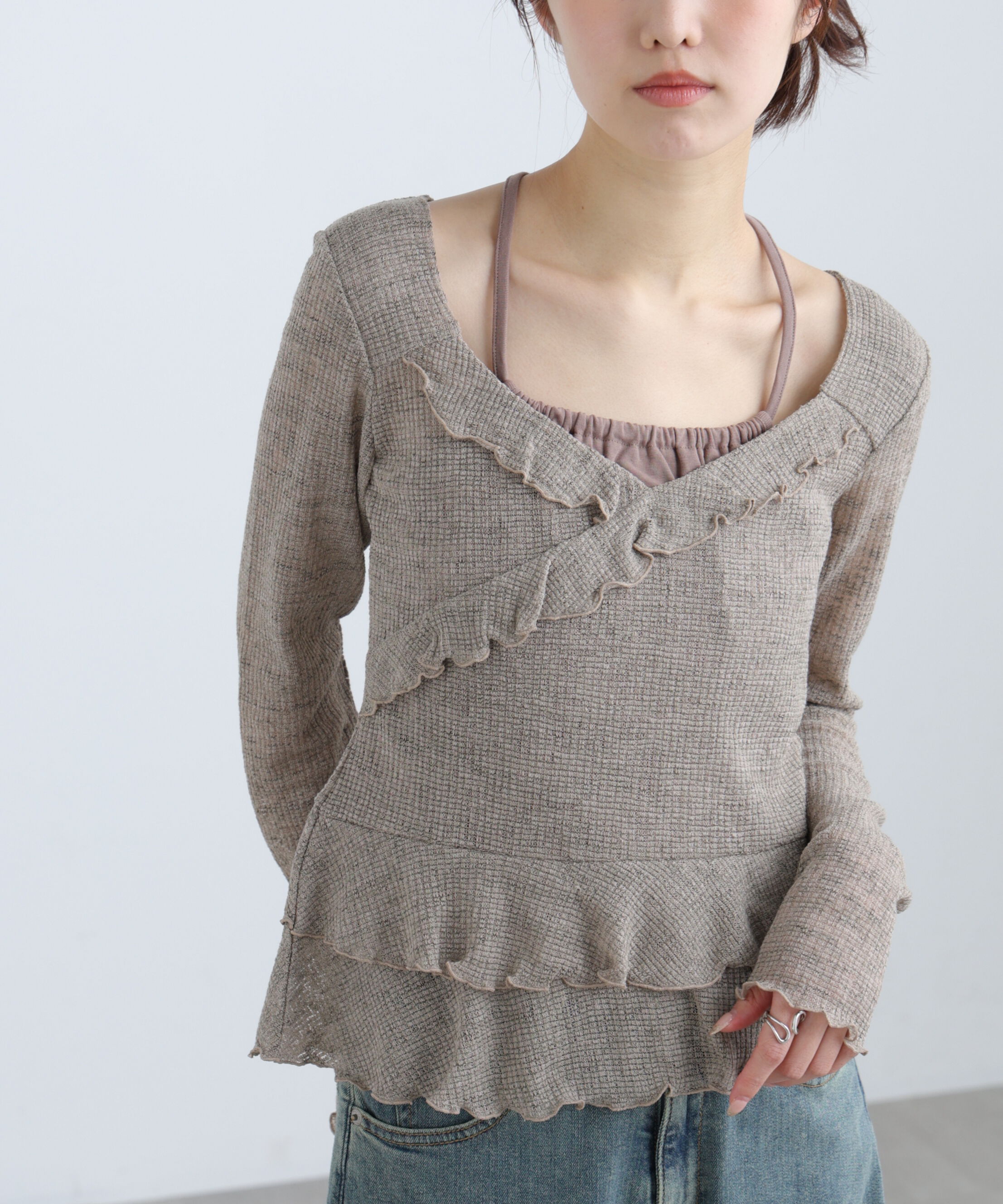  「ホルターインナーレイヤードカシュクールカットソー」|Tシャツ・カットソー|