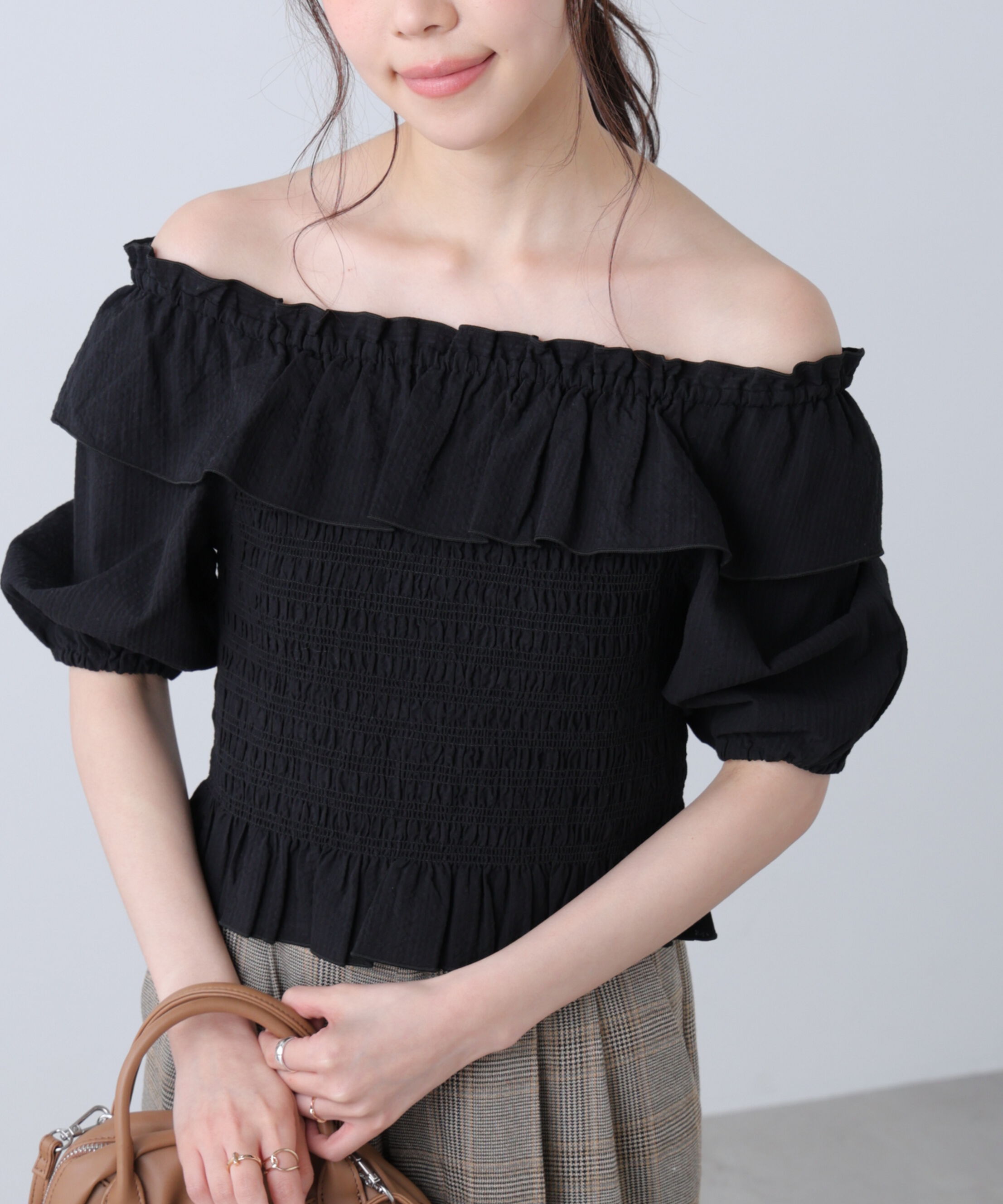  「2wayオフショルペプラムブラウス」|シャツ・ブラウス|ブラック