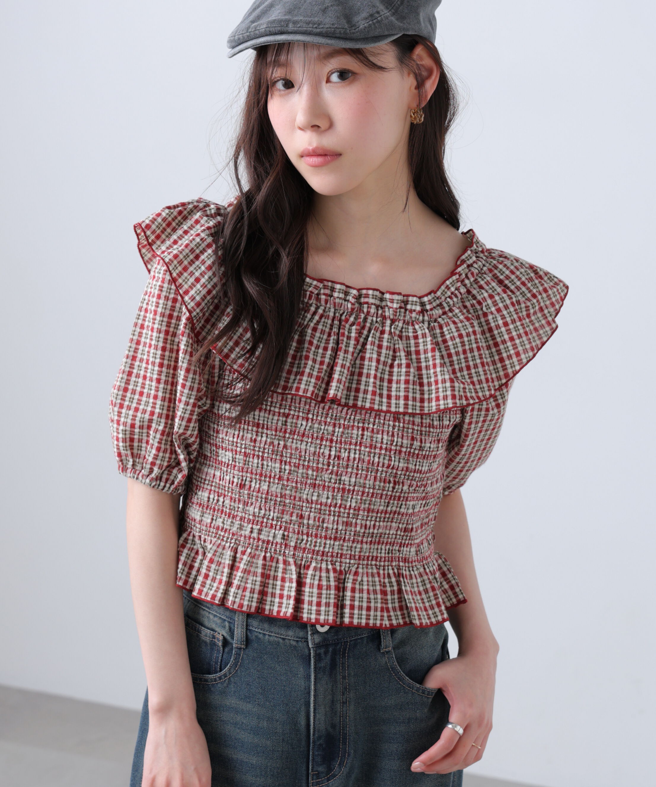  「2wayオフショルペプラムブラウス」|シャツ・ブラウス|レッドチェッ 1