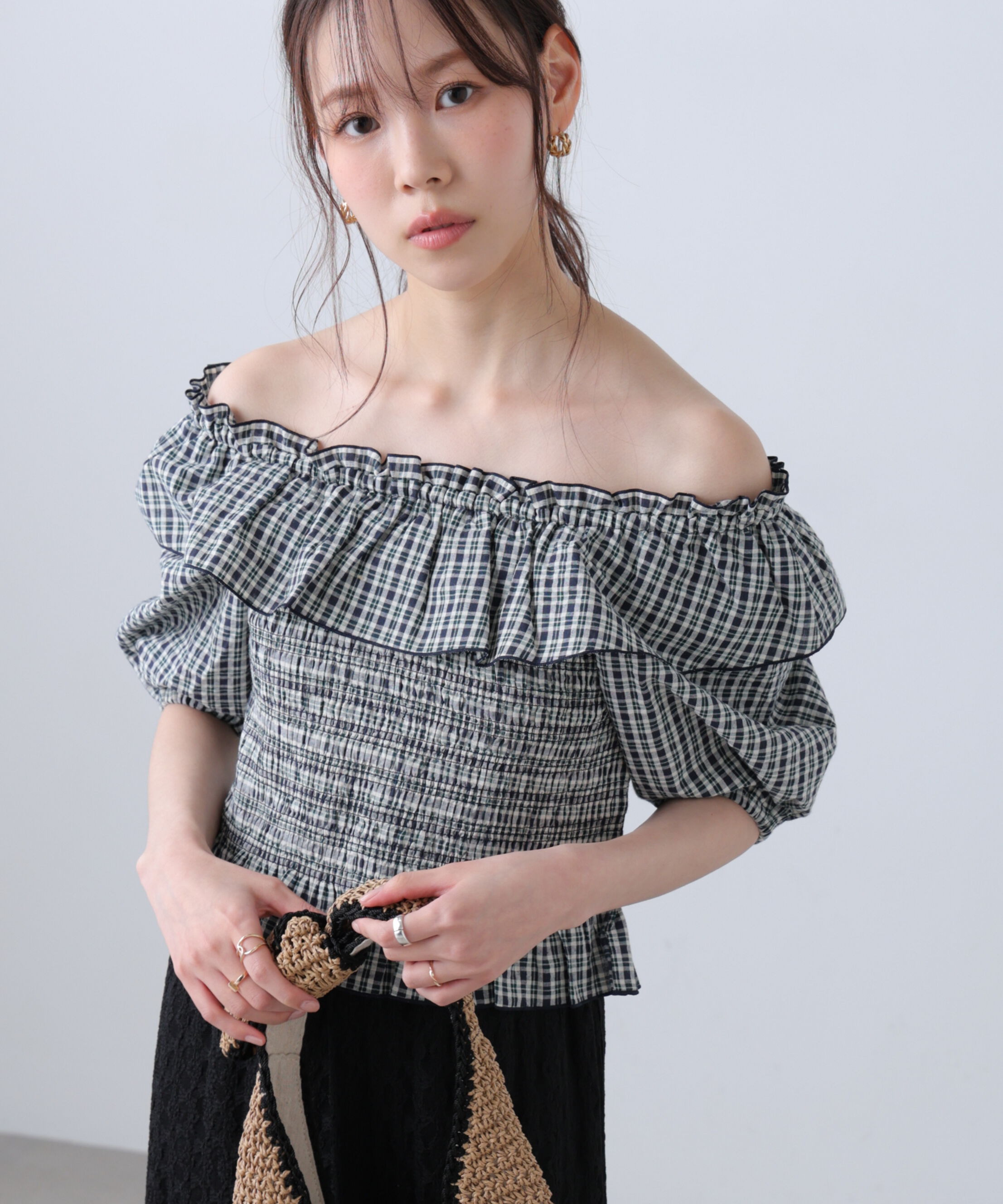  「2wayオフショルペプラムブラウス」|シャツ・ブラウス|ネイビーチェ 1