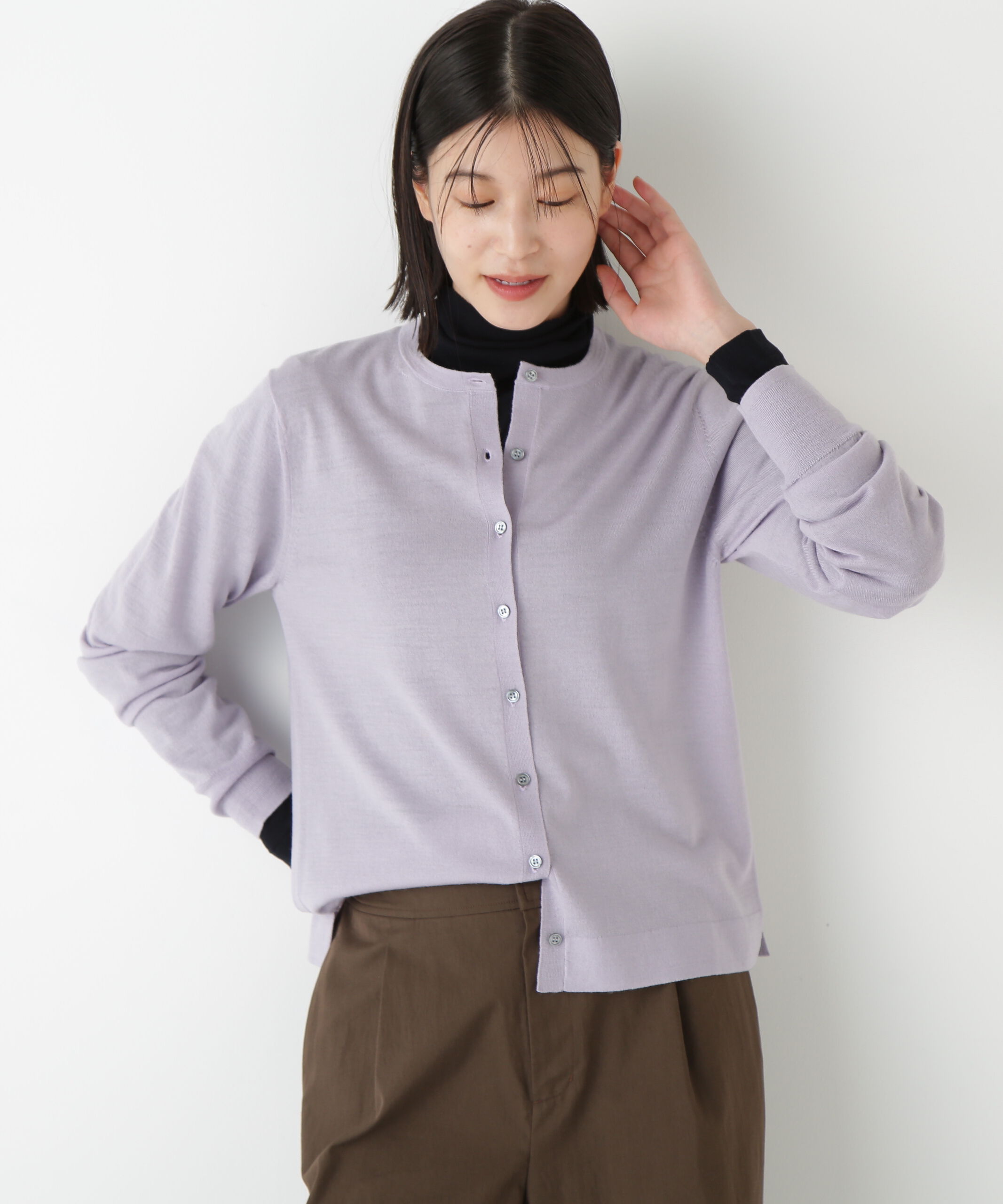  「◆ハイツイストウールクルーネックカーディガン」|ニット・セーター|ラベンダー