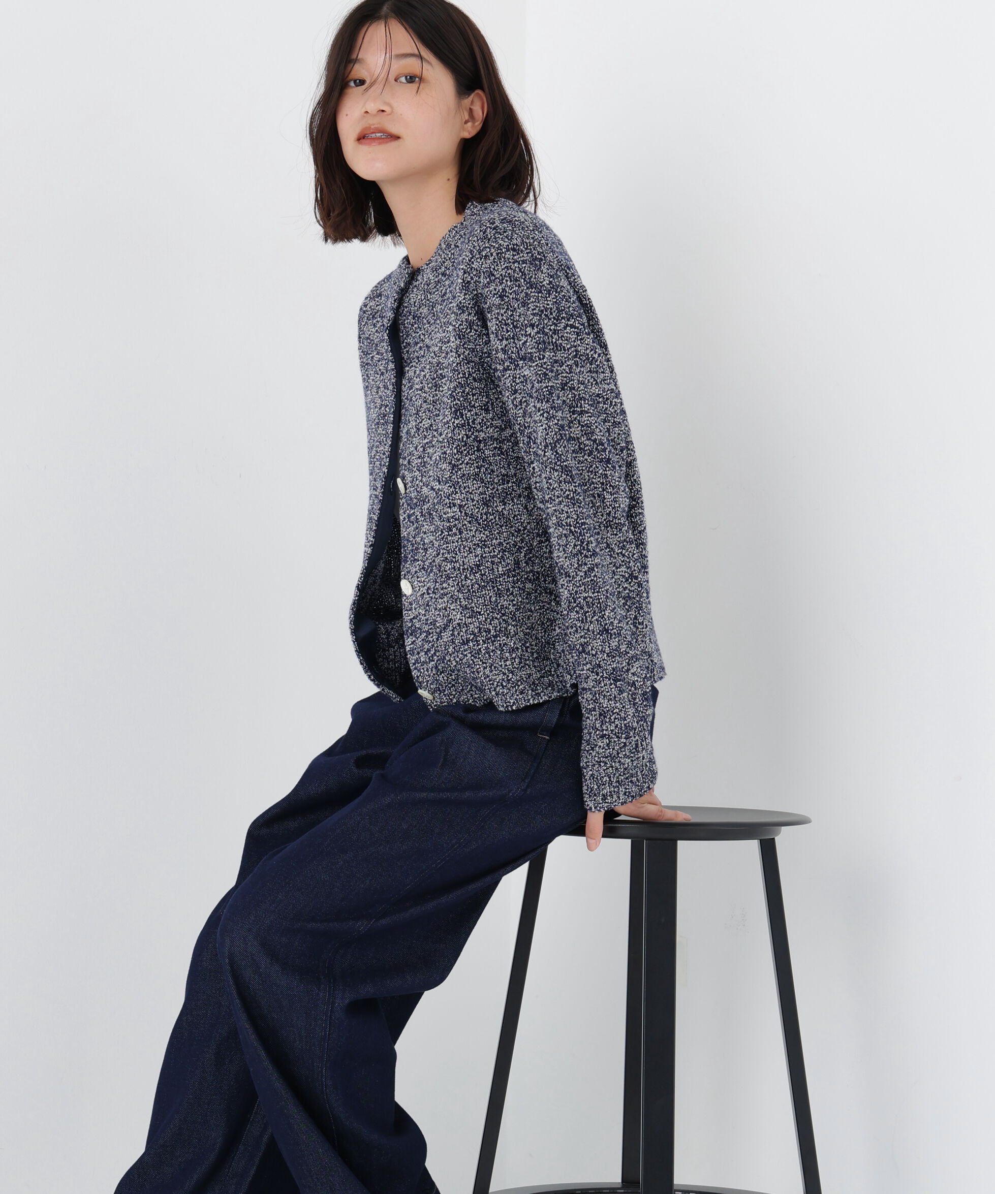  「◆《ウォッシャブル》ＭＩＸヤーンクルーネックカーディガン」|ニット・セーター|