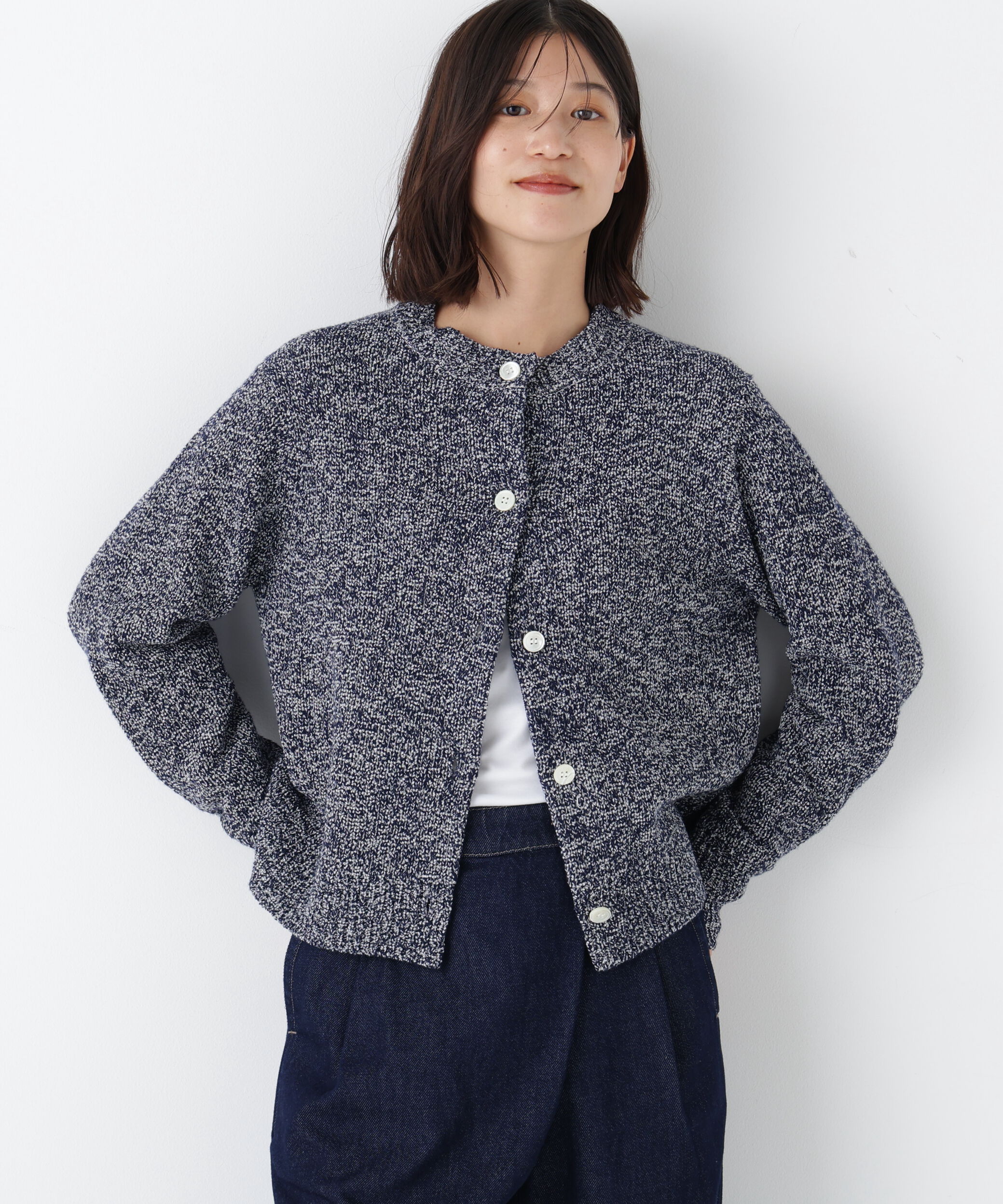  「◆《ウォッシャブル》ＭＩＸヤーンクルーネックカーディガン」|ニット・セーター|