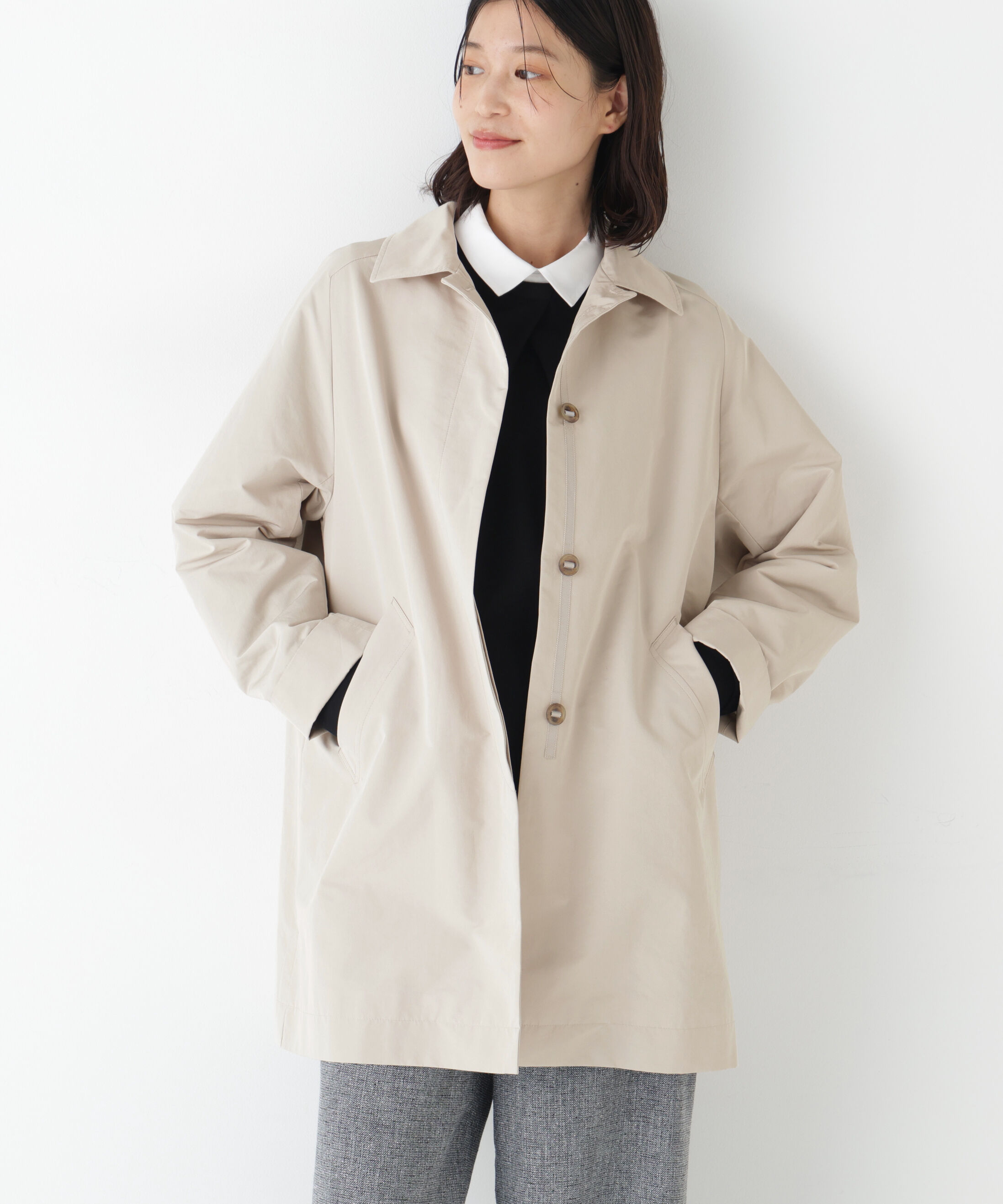  「◆≪弱撥水素材≫弱撥水タフタステンカラーコート」|その他|グレージュ2