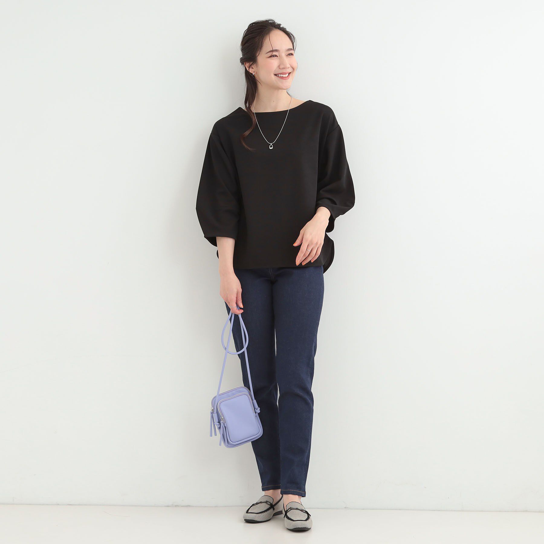 SHOO･LA･RUE「【2点セット/7分袖/S-LL】ランタンスリーブで女性らしい ネックレス付きブラウス」|シャツ・ブラウス|