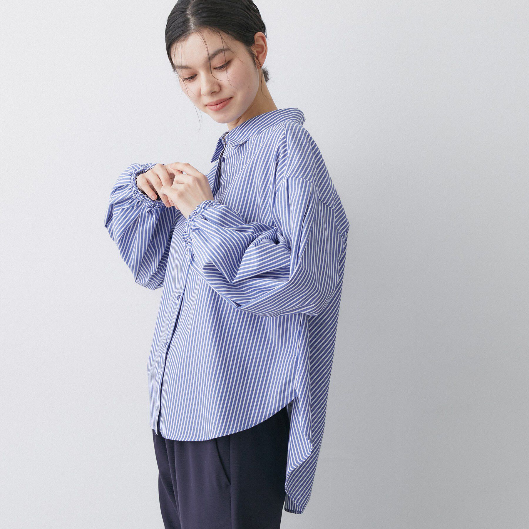 Dessin「【洗える】バルーンスリーブバンドカラーシャツ」|シャツ・ブラウス|