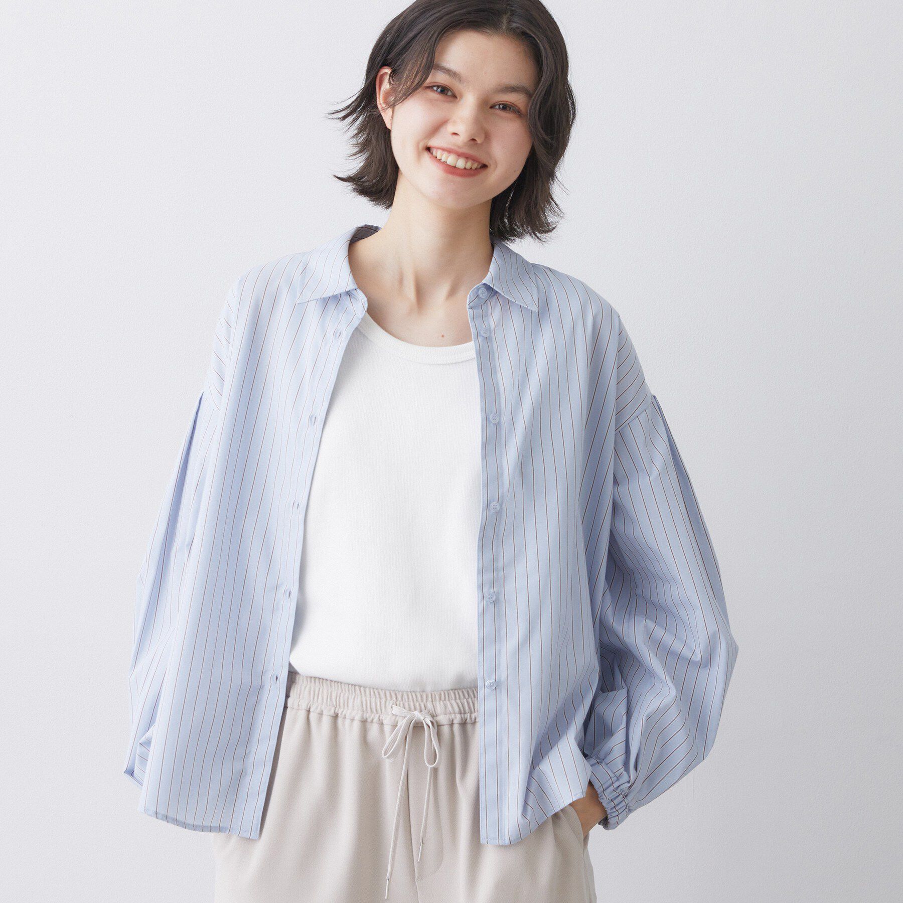 Dessin「【洗える】バルーンスリーブバンドカラーシャツ」|シャツ・ブラウス|