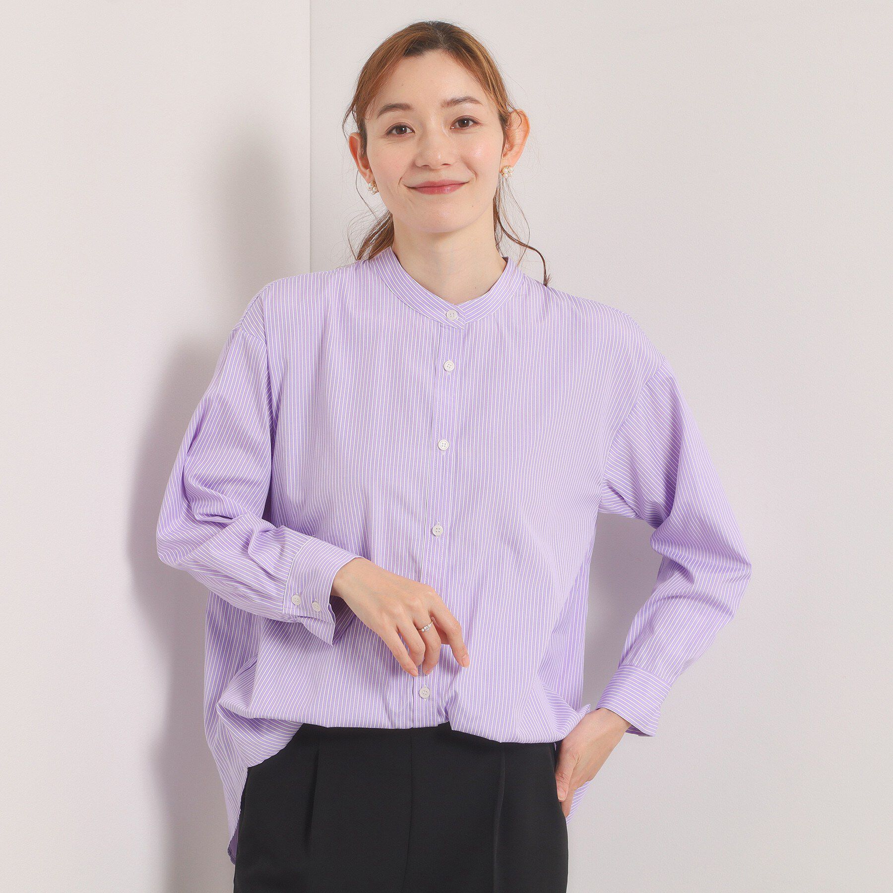 ITS&rsquo;DEMO「【手洗い可】2wayストライプブラウス」|シャツ・ブラウス|ラベンダー(380)