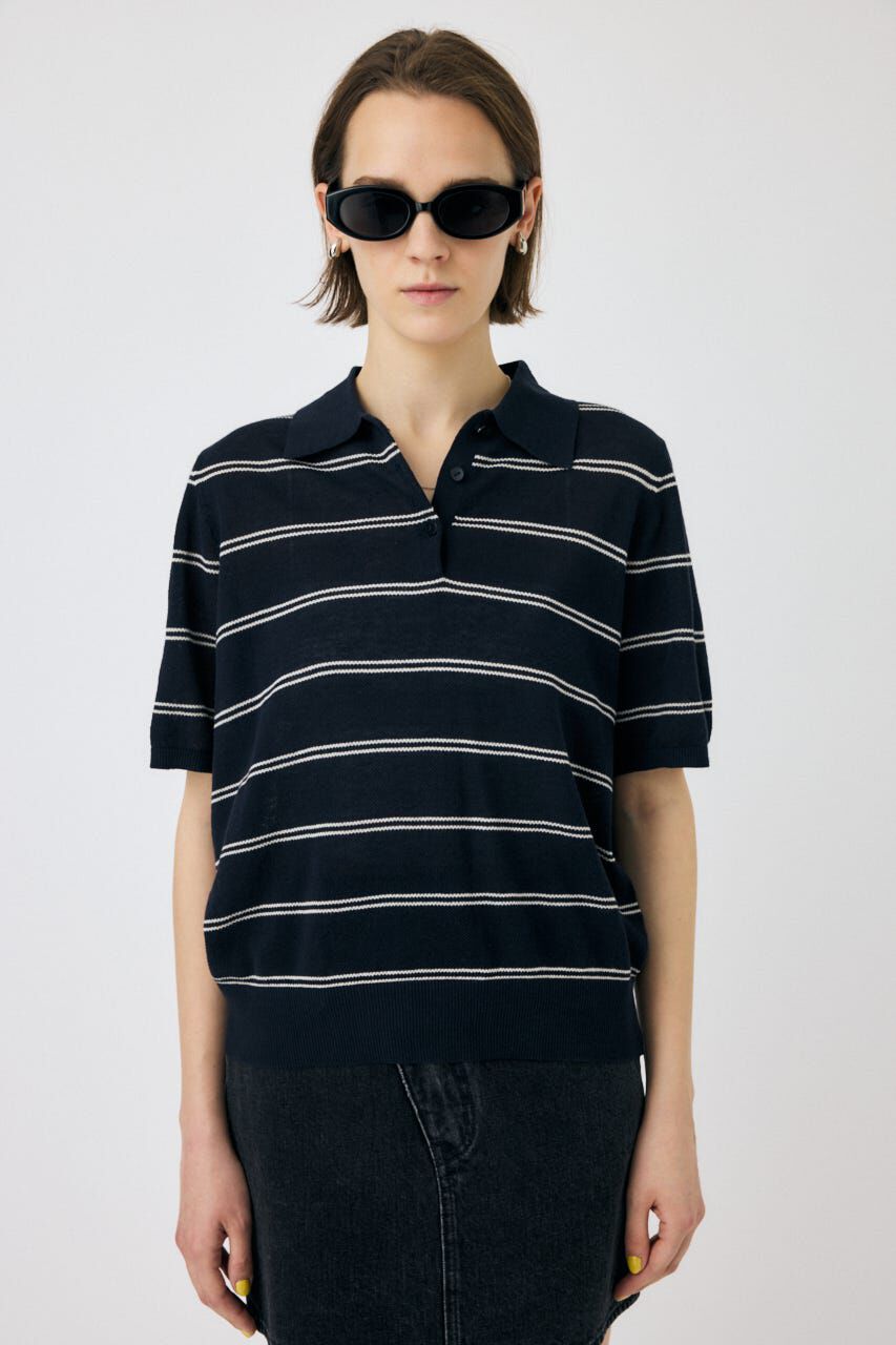 MOUSSY「MESH KNIT LOOSE ポロ」|ニット・セーター|D/NVY3