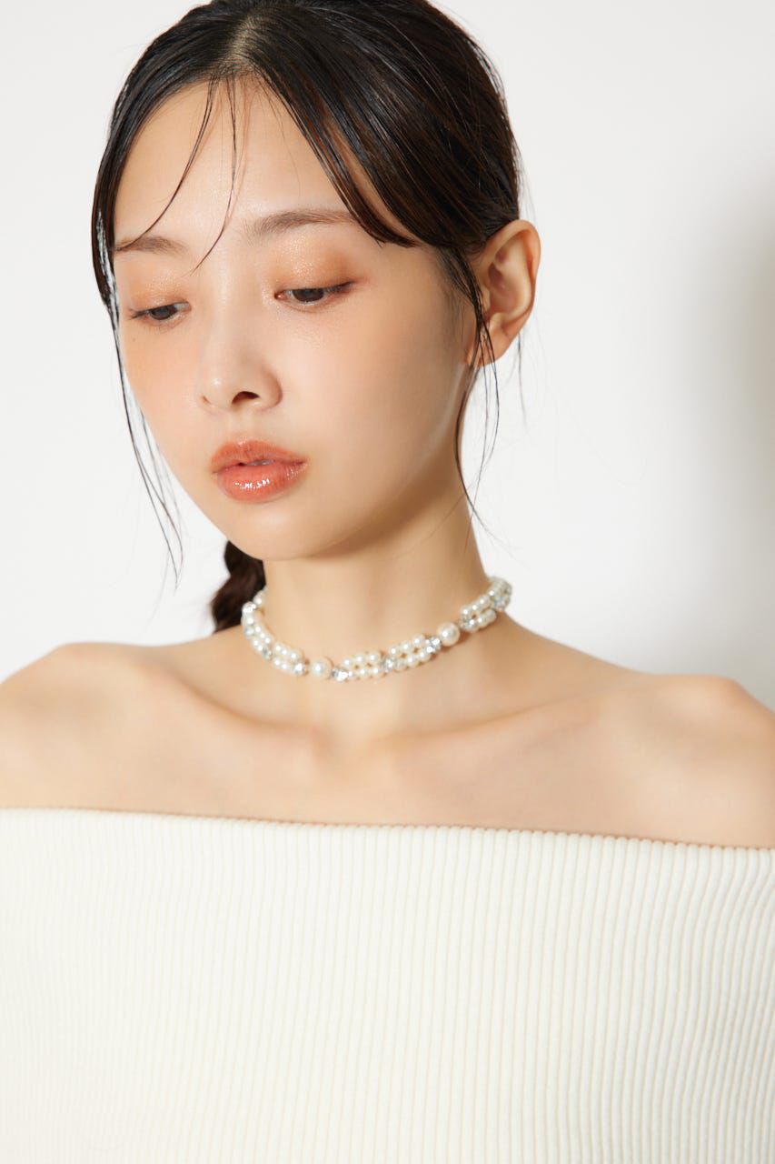 rienda「リボン付きフェイクパールチョーカー」|ネックレス|WHT