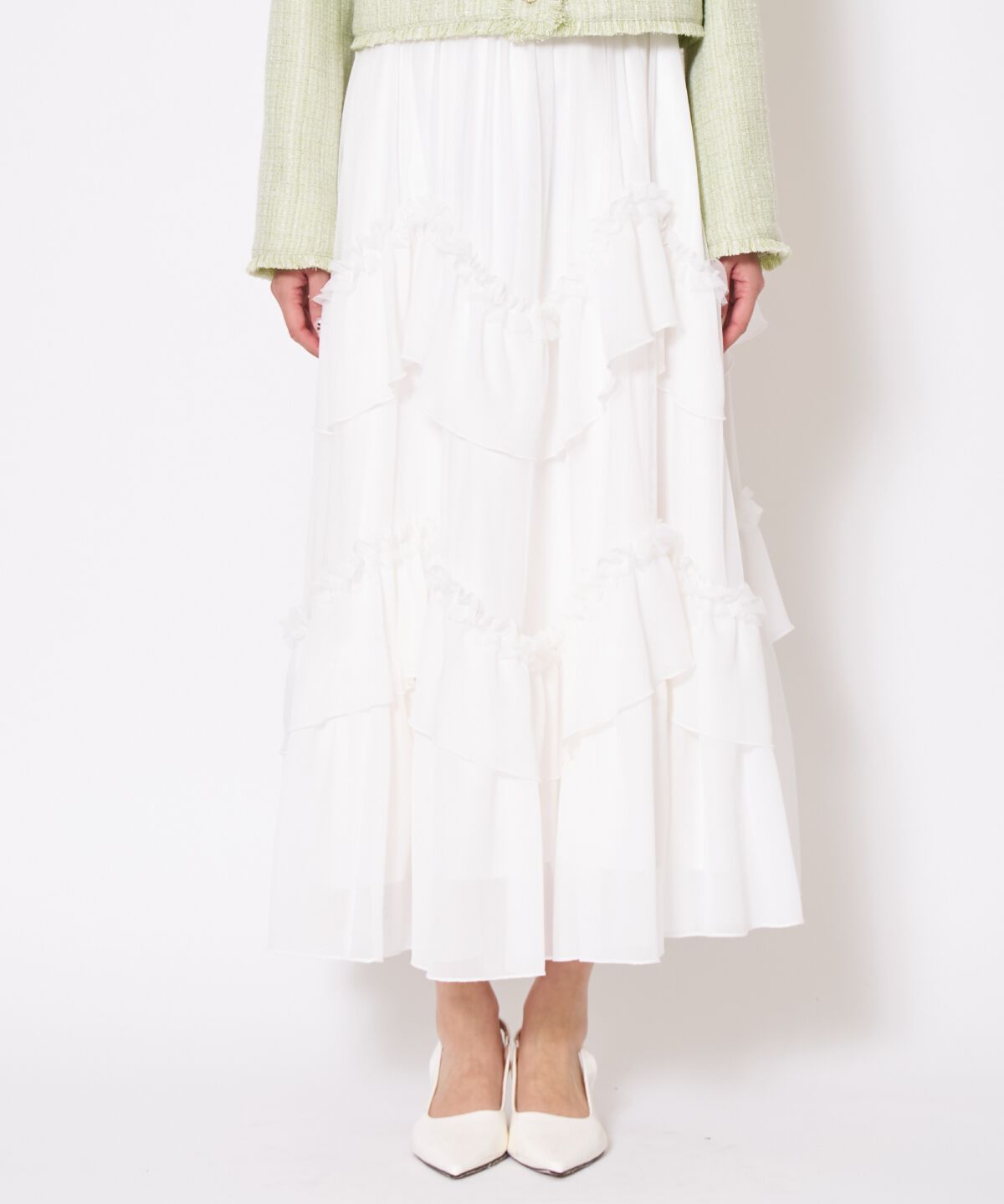 アンドクチュール「ティアードチュールスカート」|フレア|