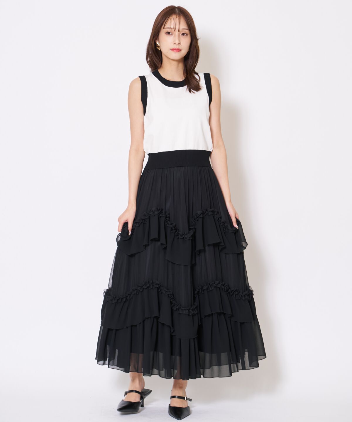 アンドクチュール「ティアードチュールスカート」|フレア|
