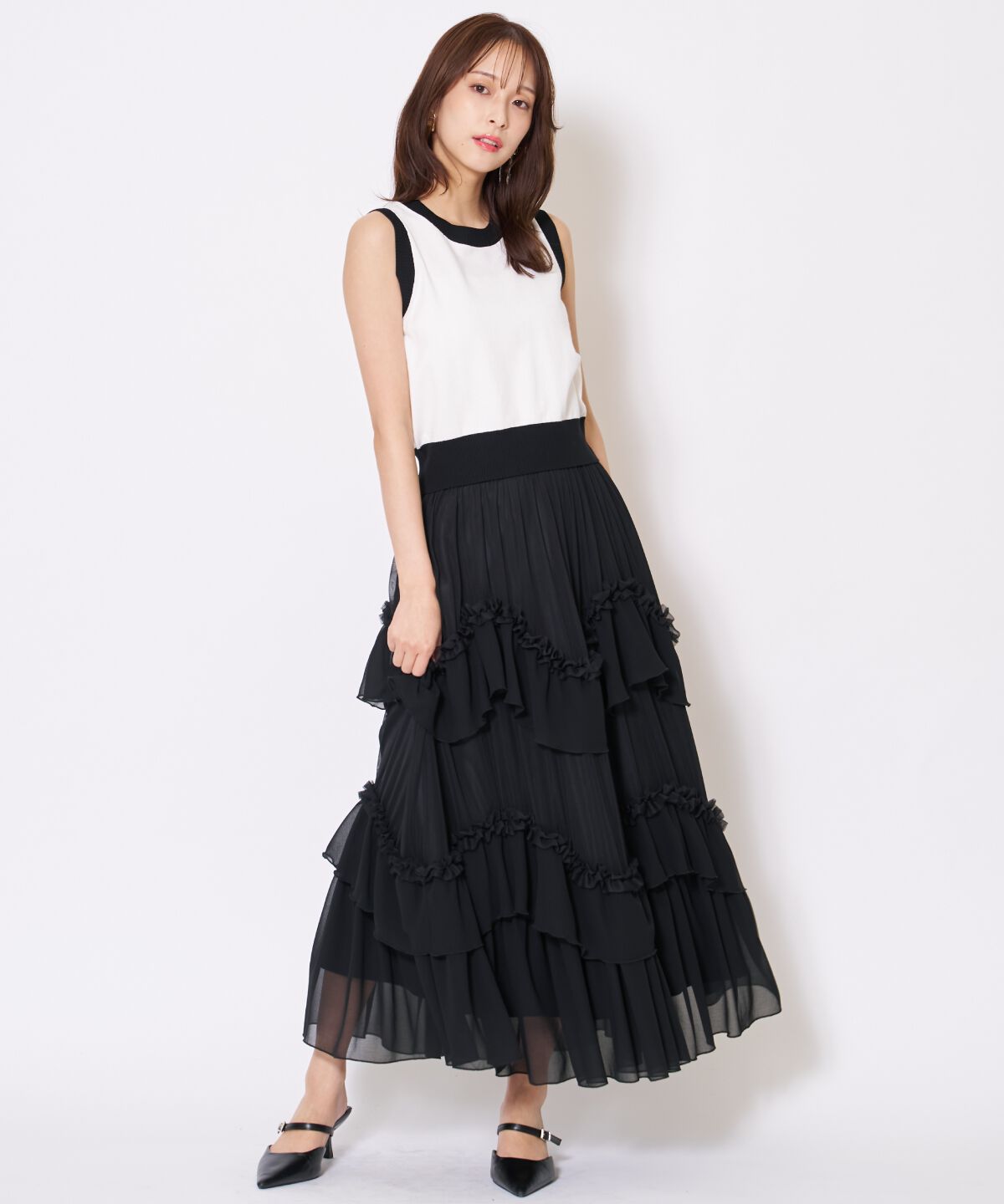 アンドクチュール「ティアードチュールスカート」|フレア|