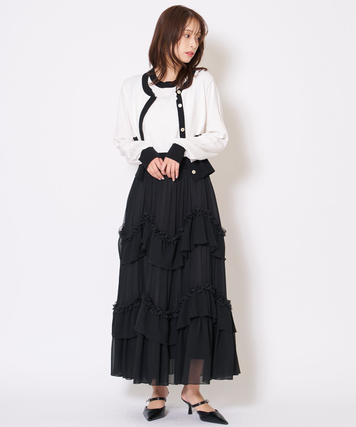 アンドクチュール「ティアードチュールスカート」|フレア|