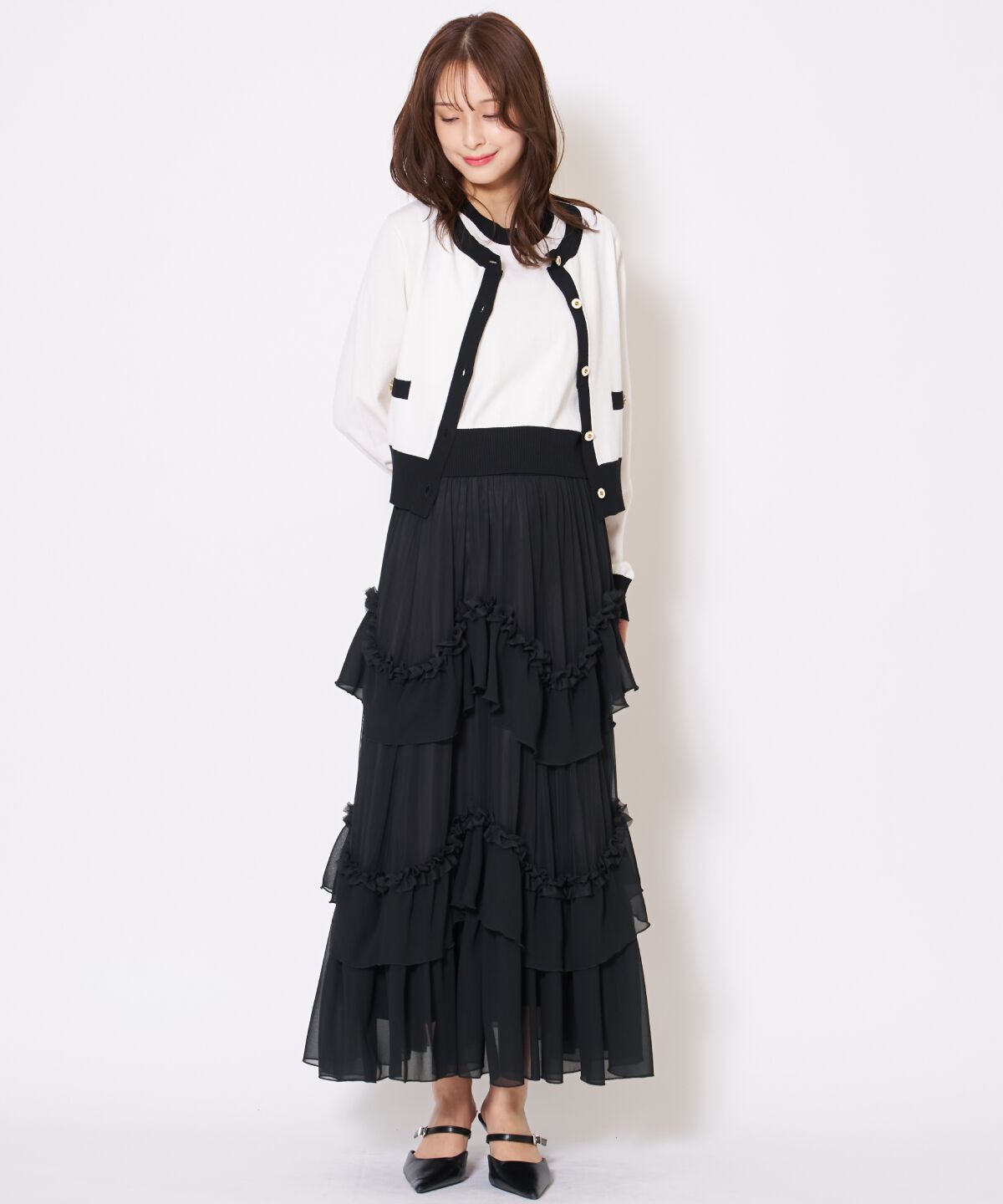 アンドクチュール「ティアードチュールスカート」|フレア|