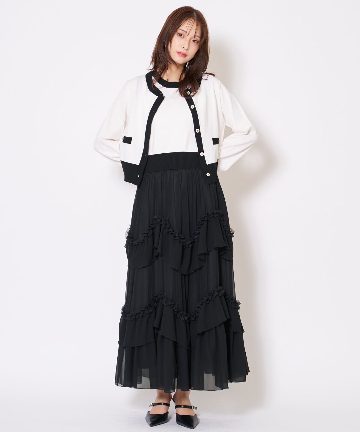 アンドクチュール「ティアードチュールスカート」|フレア|