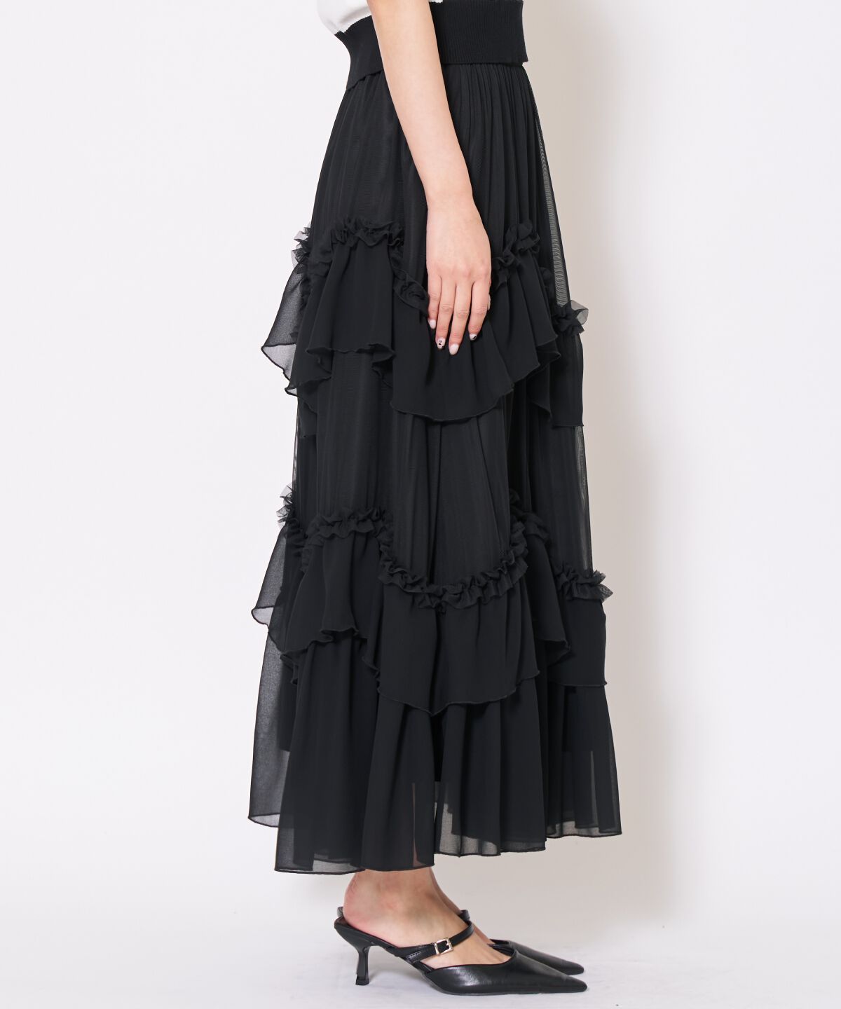 アンドクチュール「ティアードチュールスカート」|フレア|