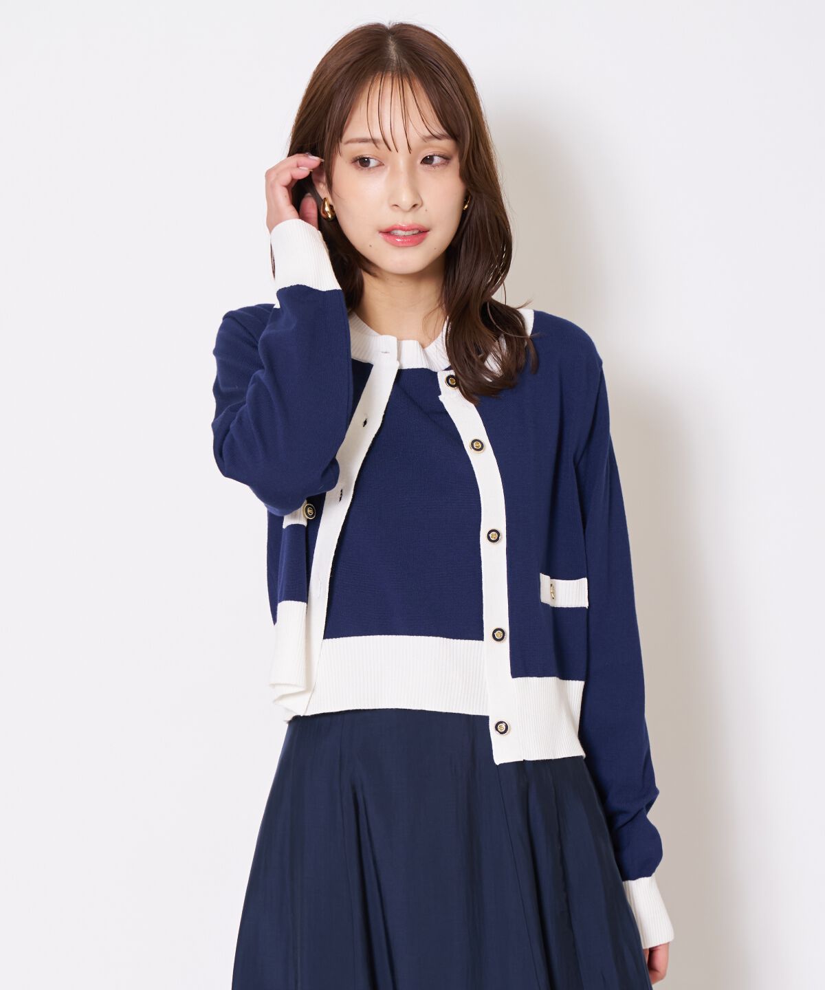 アンドクチュール「バイカラーニットアンサンブル」|カーディガン|