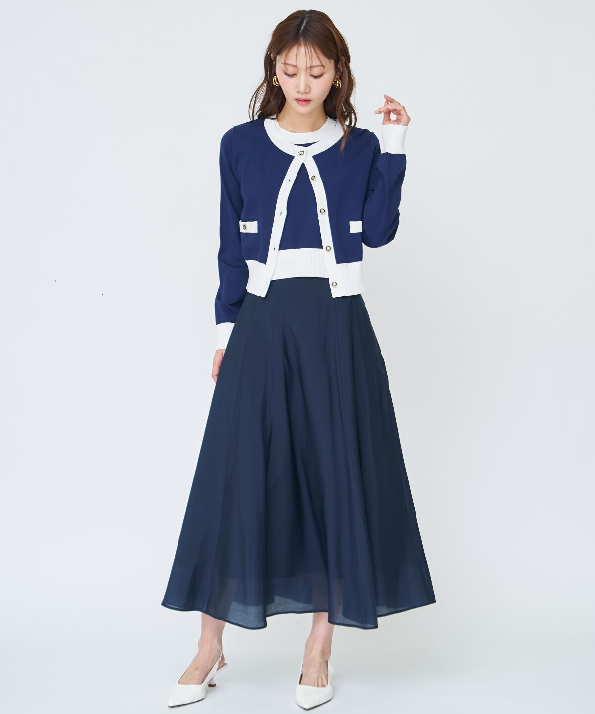 アンドクチュール「バイカラーニットアンサンブル」|カーディガン|