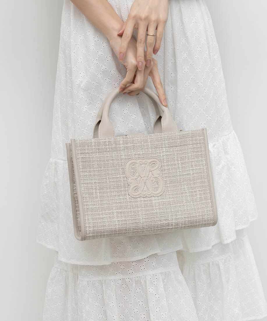  「2WAY  サマーツイードモノグラムデザイントートバッグ」|トートバッグ|グレージュ