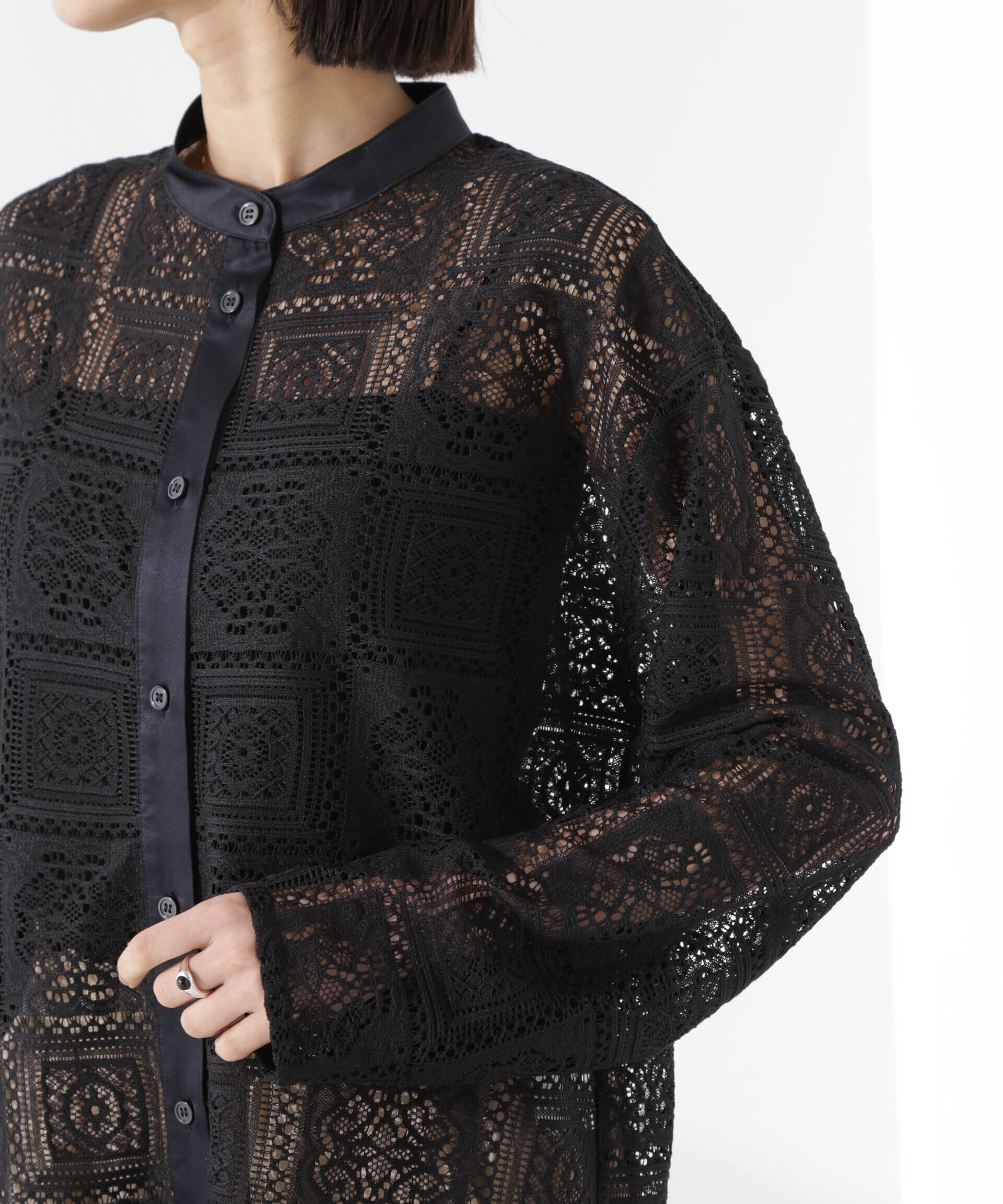 nano･universe「バンドカラーレースシャツ (セットアップ可)」|シャツ・ブラウス|