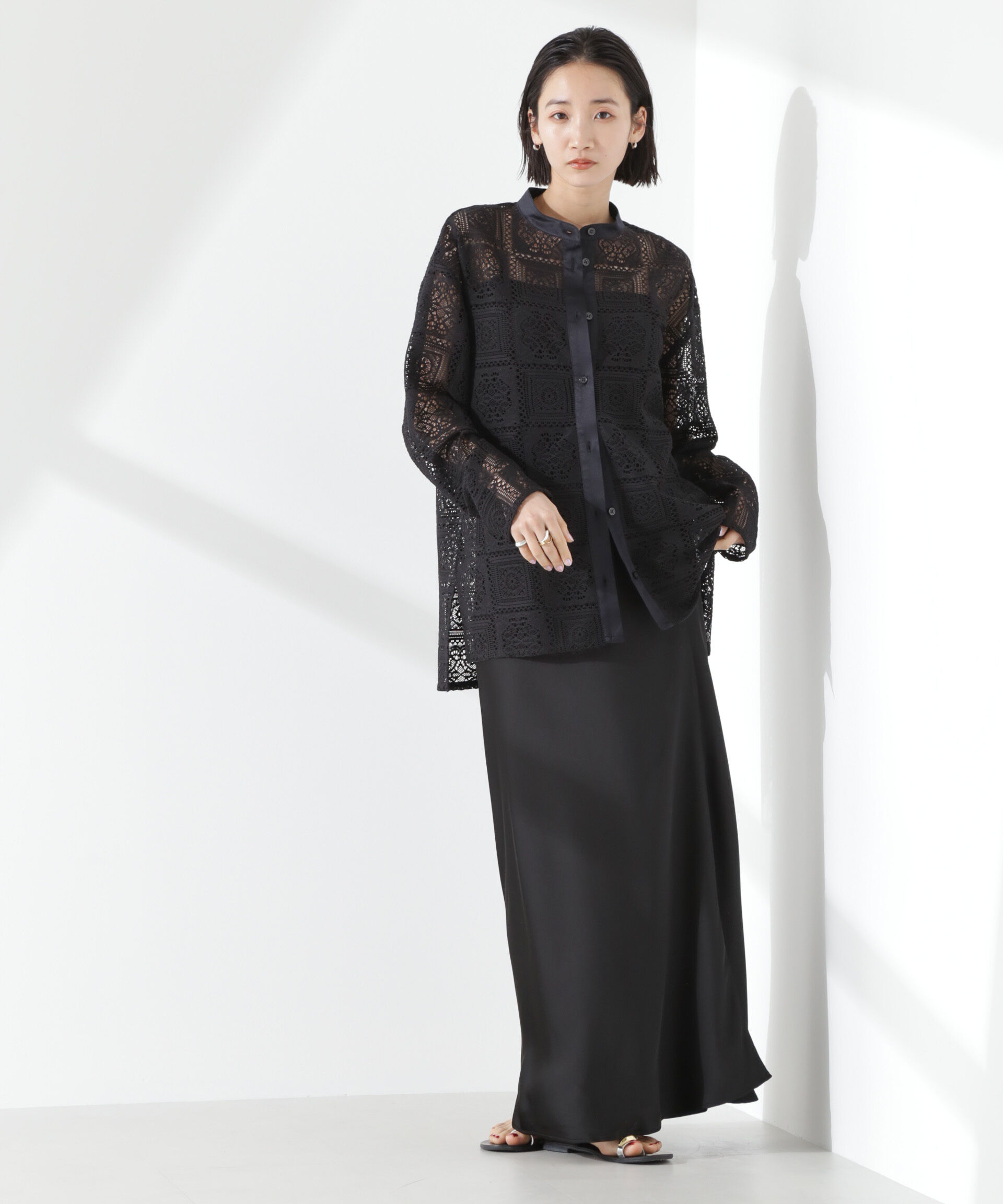 nano･universe「バンドカラーレースシャツ (セットアップ可)」|シャツ・ブラウス|