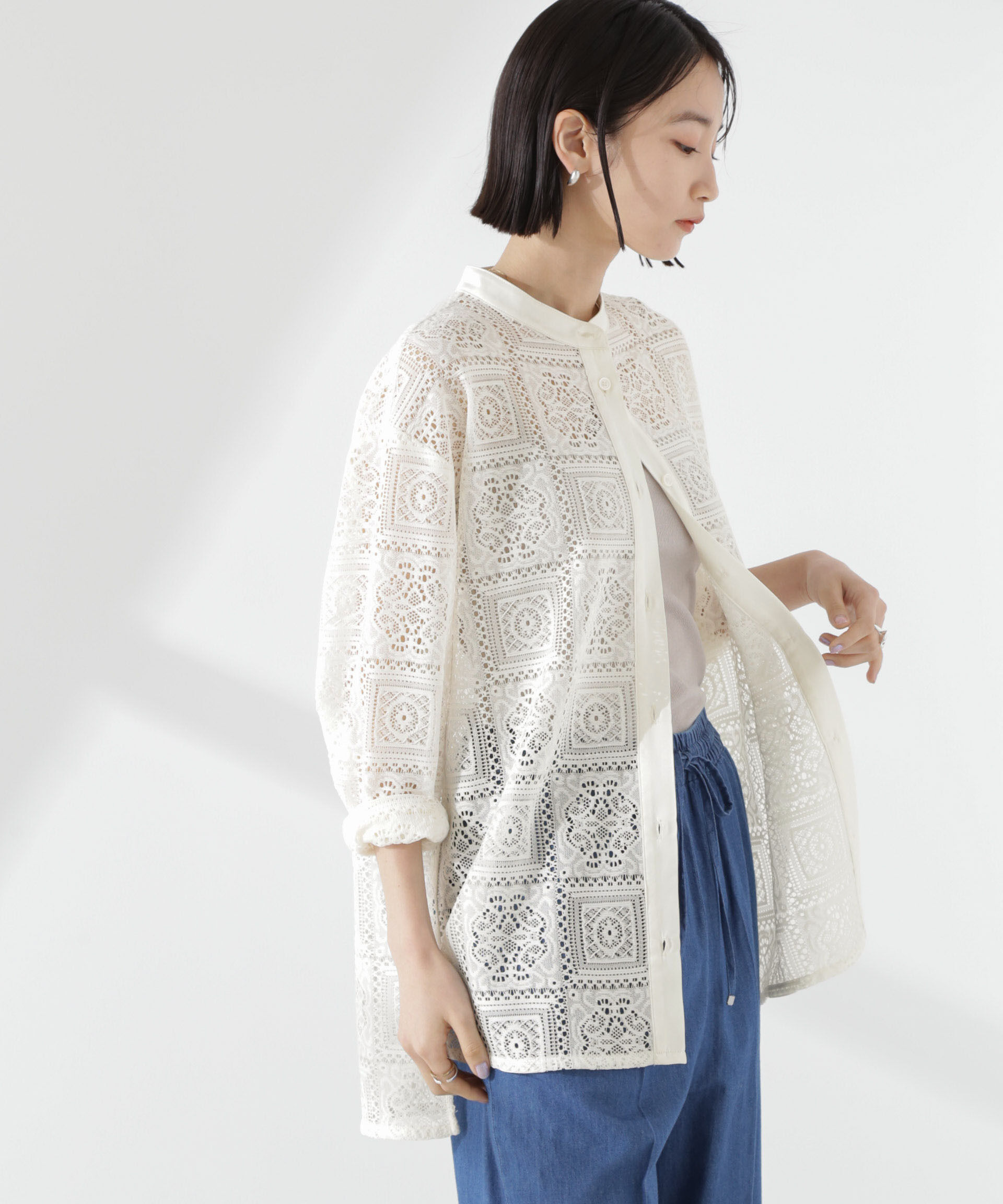 nano･universe「バンドカラーレースシャツ (セットアップ可)」|シャツ・ブラウス|アイボリー7