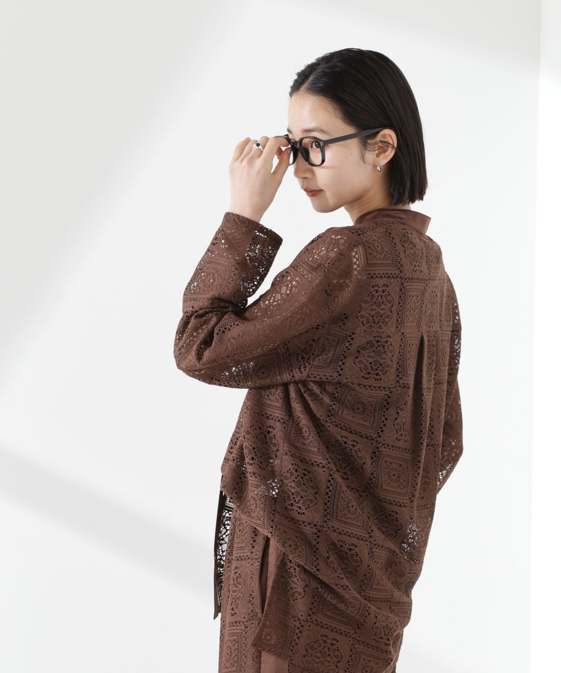 nano･universe「バンドカラーレースシャツ (セットアップ可)」|シャツ・ブラウス|