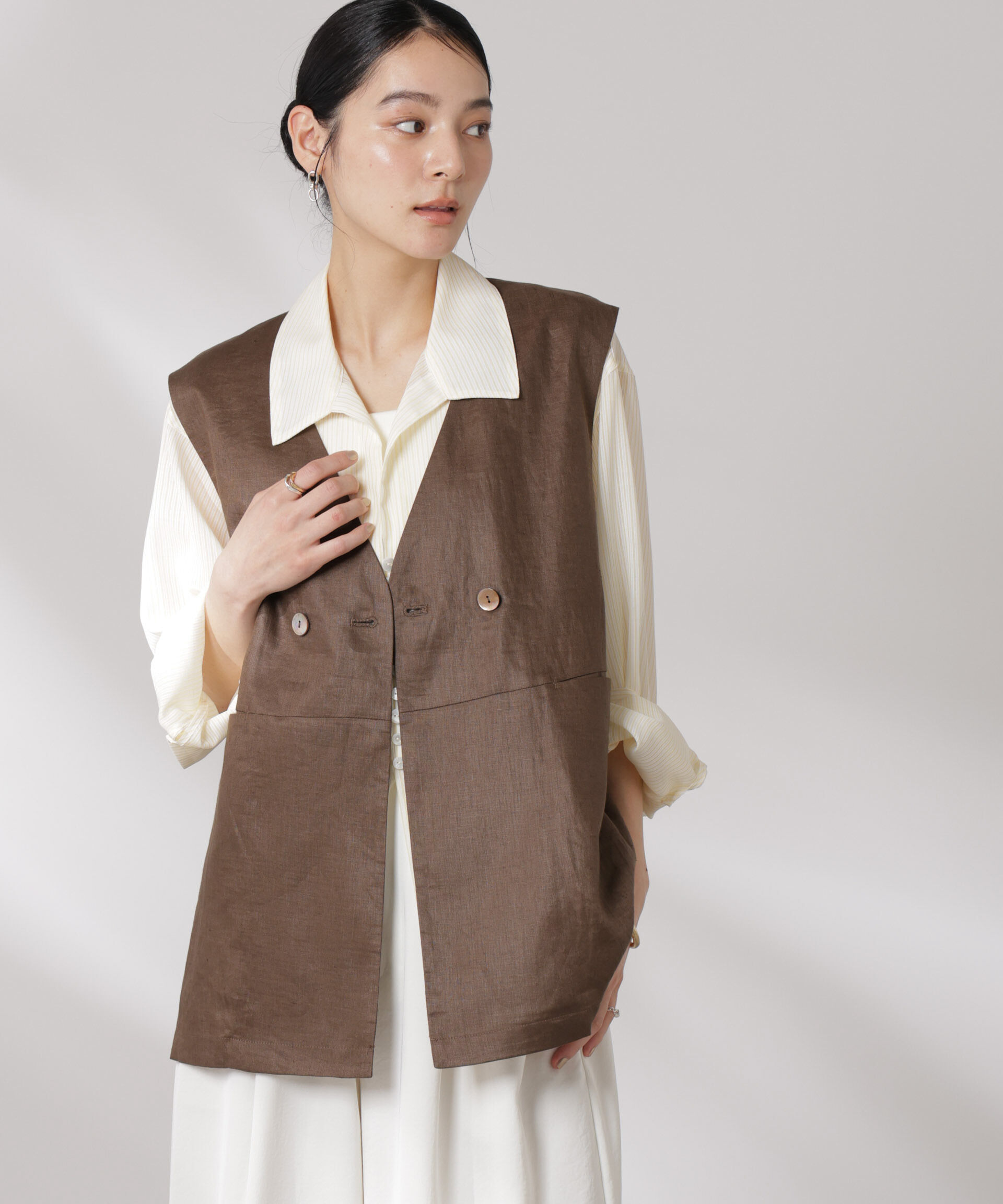 nano･universe「ヨーロピアンフラックス スリットポケットジレ（セットアップ可）」|テーラードジャケット|ブラウン