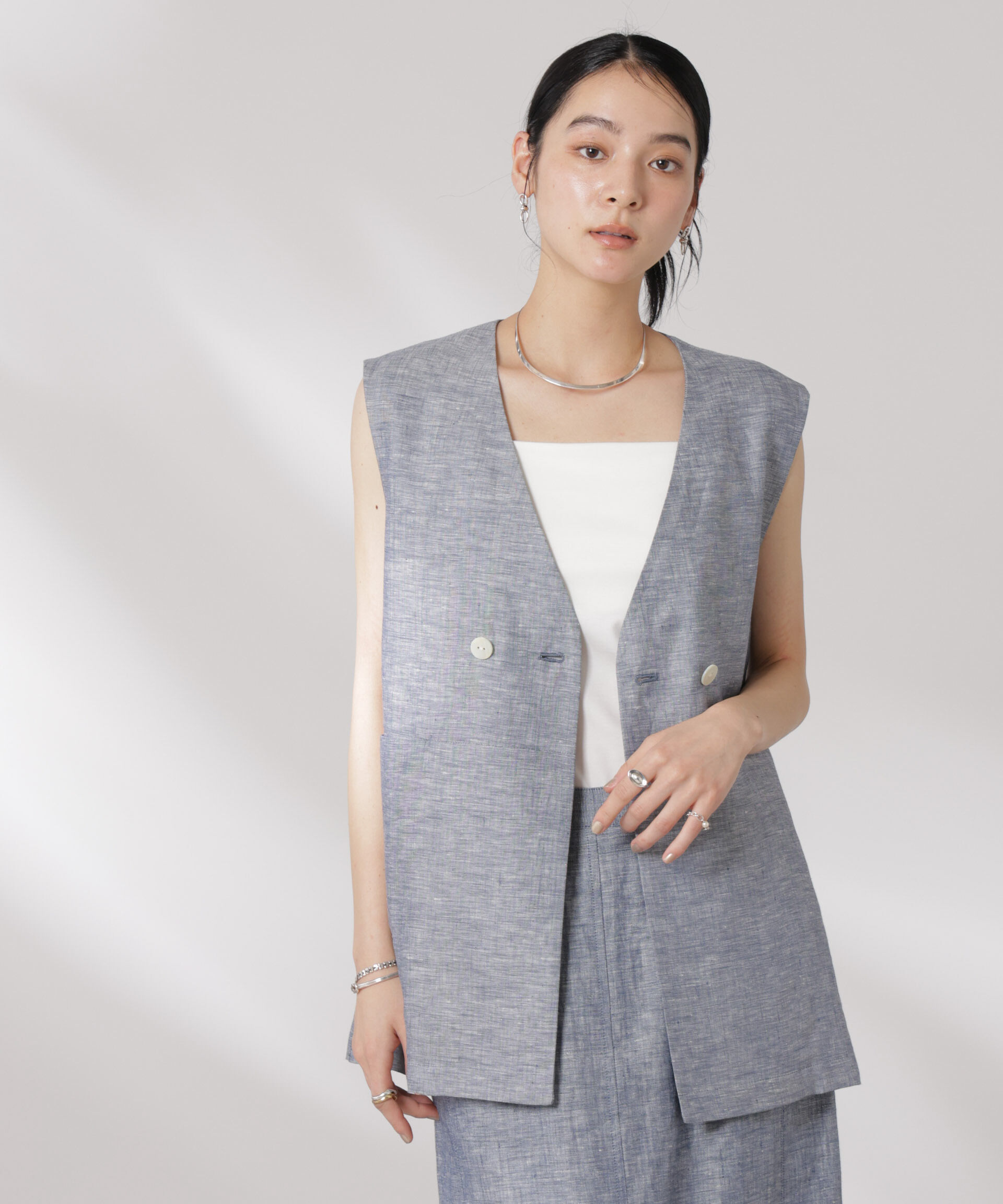 nano･universe「ヨーロピアンフラックス スリットポケットジレ（セットアップ可）」|テーラードジャケット|