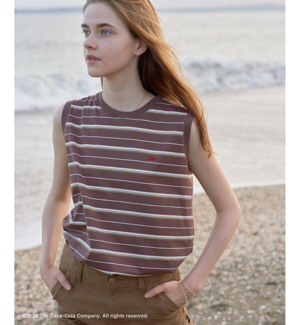SALON adam et rope'「Coca-Cola マルチボーダーノースリーブTシャツ」|Tシャツ・カットソー|ブラウン系(23)