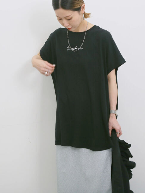 Samansa Mos2 blue「◎【接触冷感】ロゴプリントチュニック」|Tシャツ・カットソー|