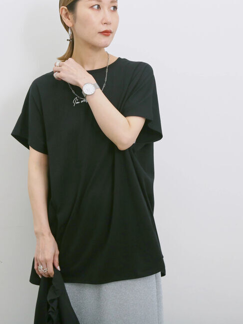 Samansa Mos2 blue「◎【接触冷感】ロゴプリントチュニック」|Tシャツ・カットソー|